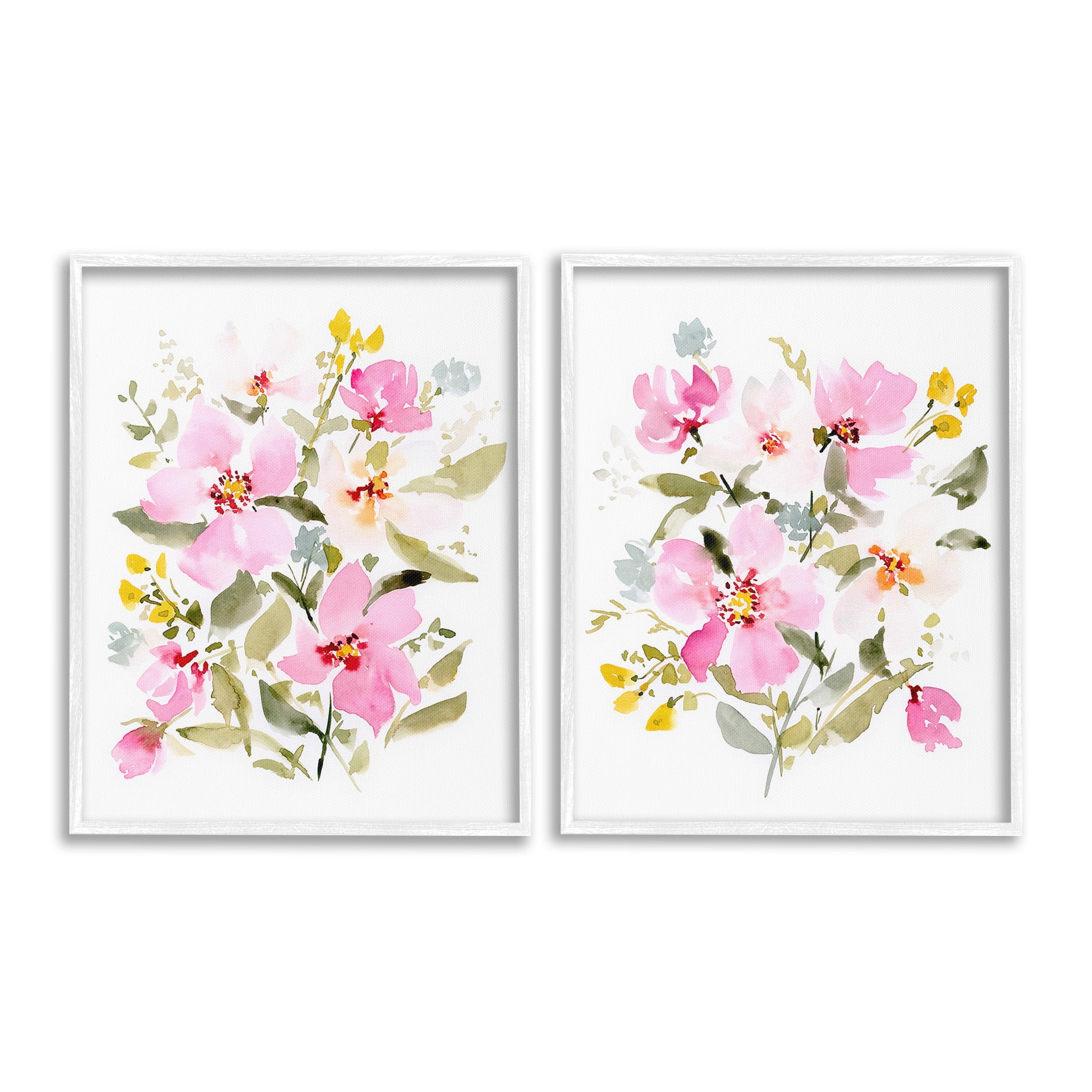 Stupell Industries Pink Scattered Blooms Botanical & Floral Painting White Framed Art Print Wall Art, 16 x 20, Set of 2