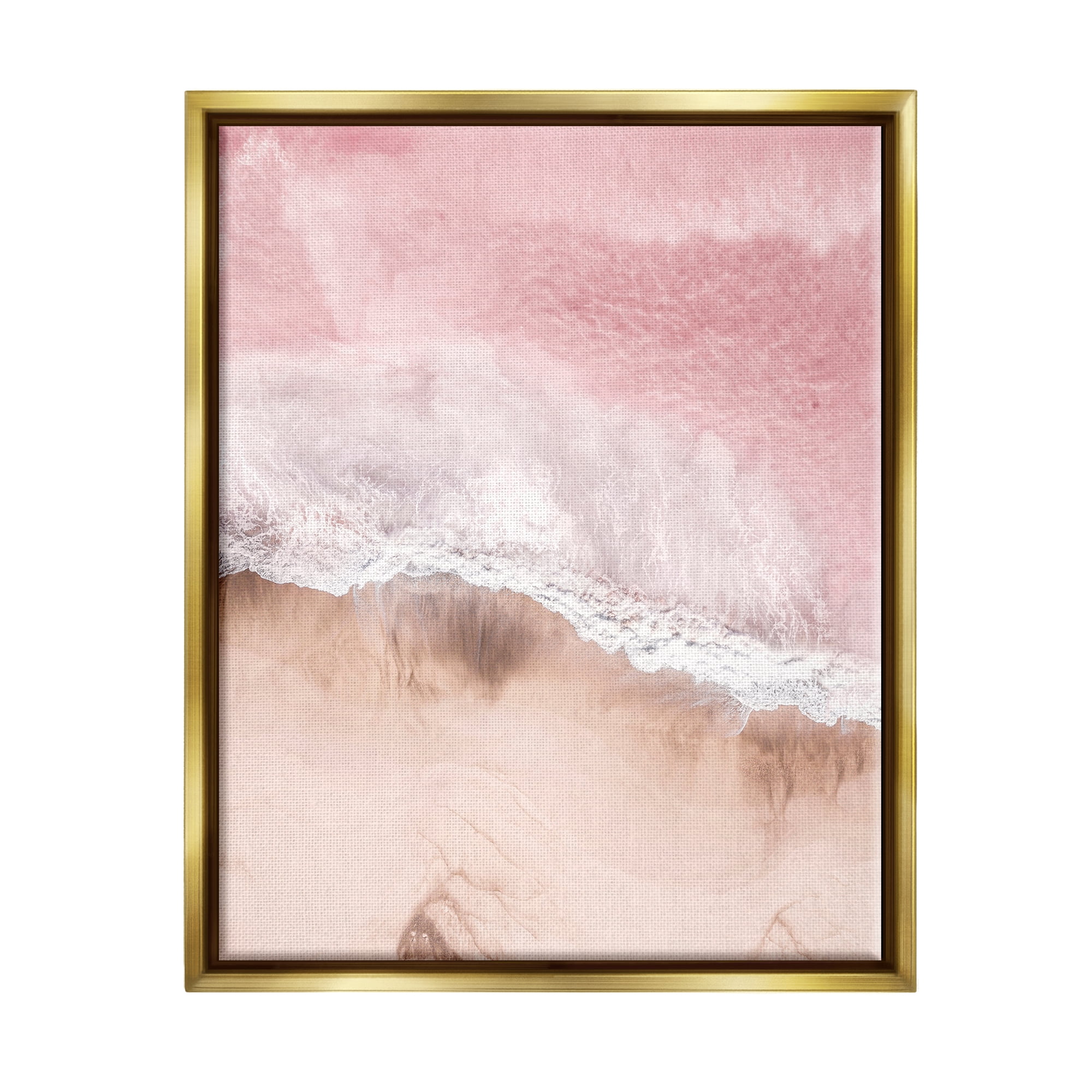 Stupell Industries Pink Sea Beach Shore Nature Photography Gold Floater Framed Art Print Wall Art, 25 x 31