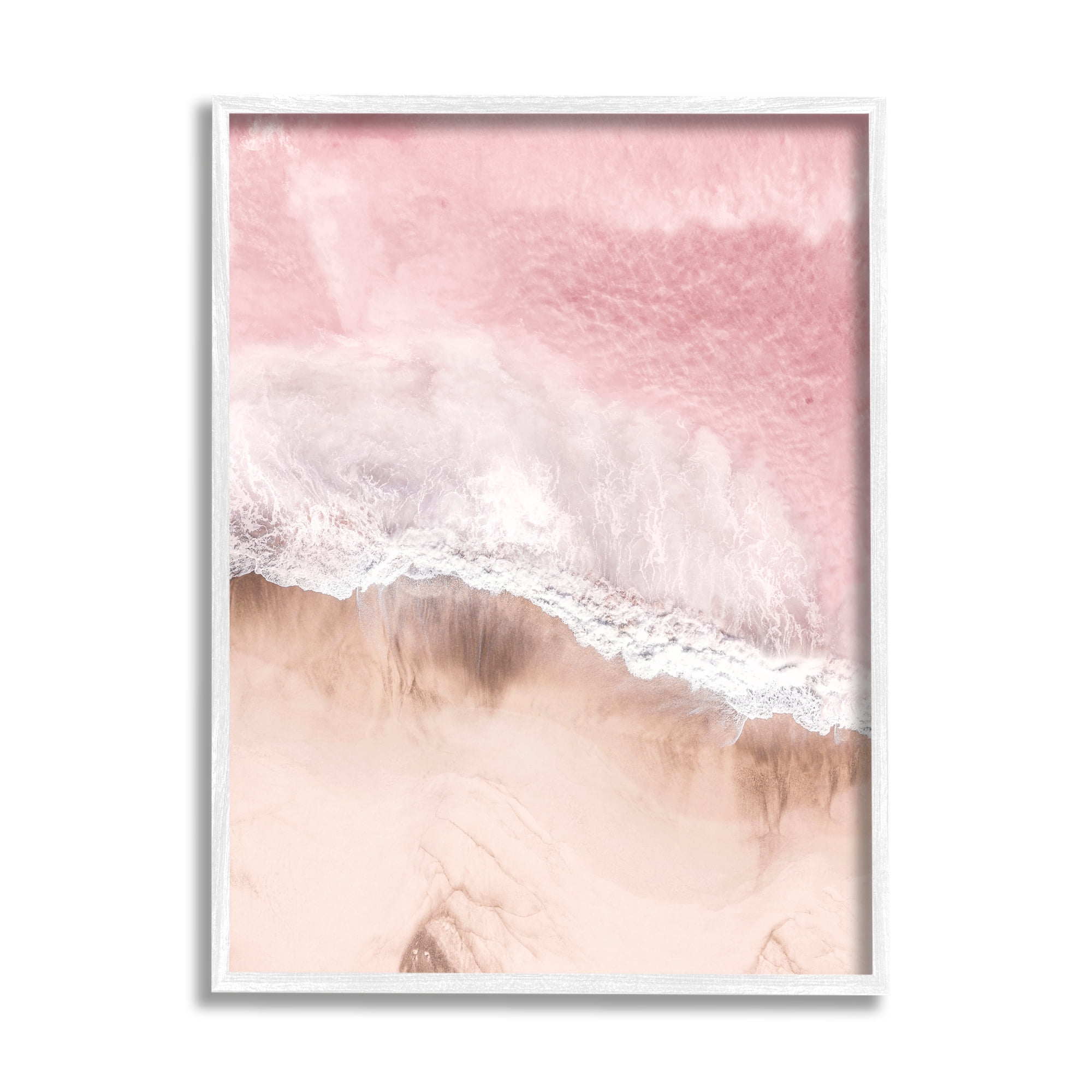 Stupell Industries Pink Sea Beach Shore Nature Photography White Framed Art Print Wall Art, 16 x 20