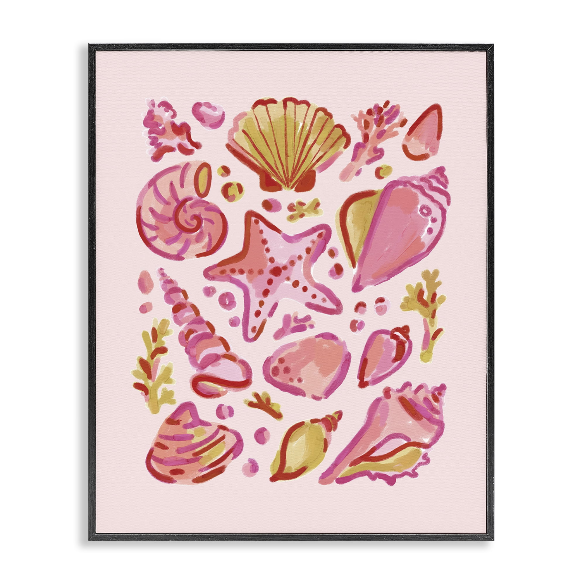 Stupell Industries Pink Sea Life Collection Nautical & Beach Painting Black Framed Art Print Wall Art, 24 x 30