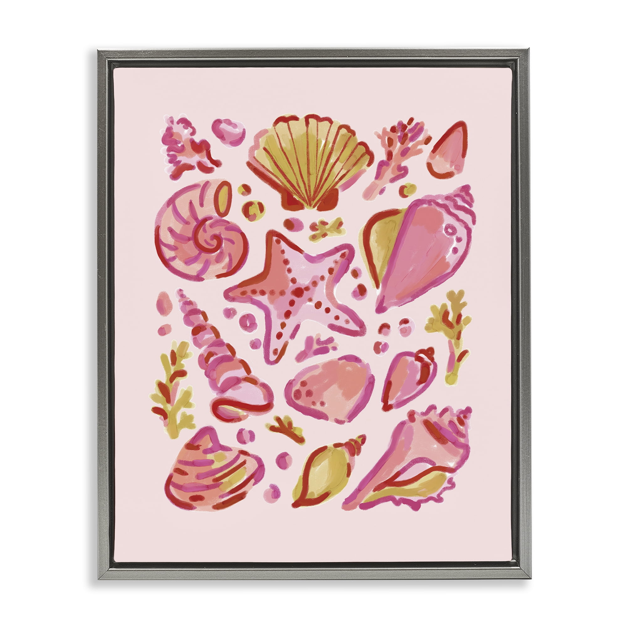 Stupell Industries Pink Sea Life Collection Nautical & Beach Painting Gray Floater Framed Canvas Art Print Wall Art, 17 x 21