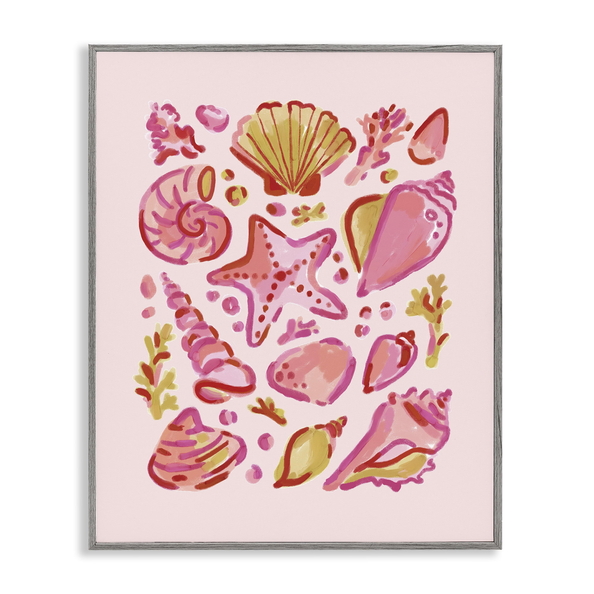 Stupell Industries Pink Sea Life Collection Nautical & Beach Painting Gray Framed Art Print Wall Art, 16 x 20