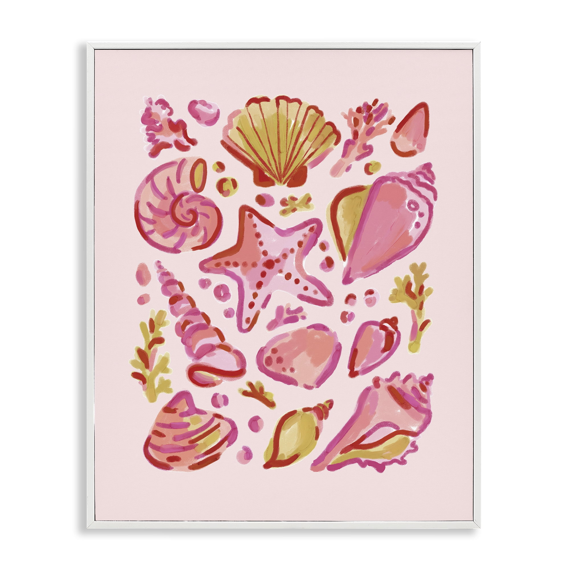 Stupell Industries Pink Sea Life Collection Nautical & Beach Painting White Framed Art Print Wall Art, 24 x 30