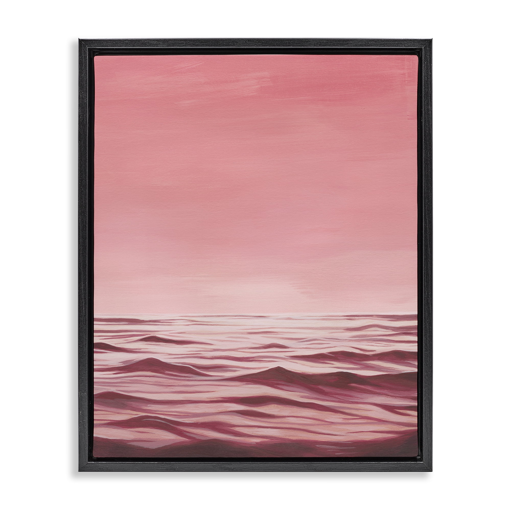 Stupell Industries Pink Sea Waves Coastal Painting Black Floater Framed Canvas Art Print Wall Art, 17 x 21