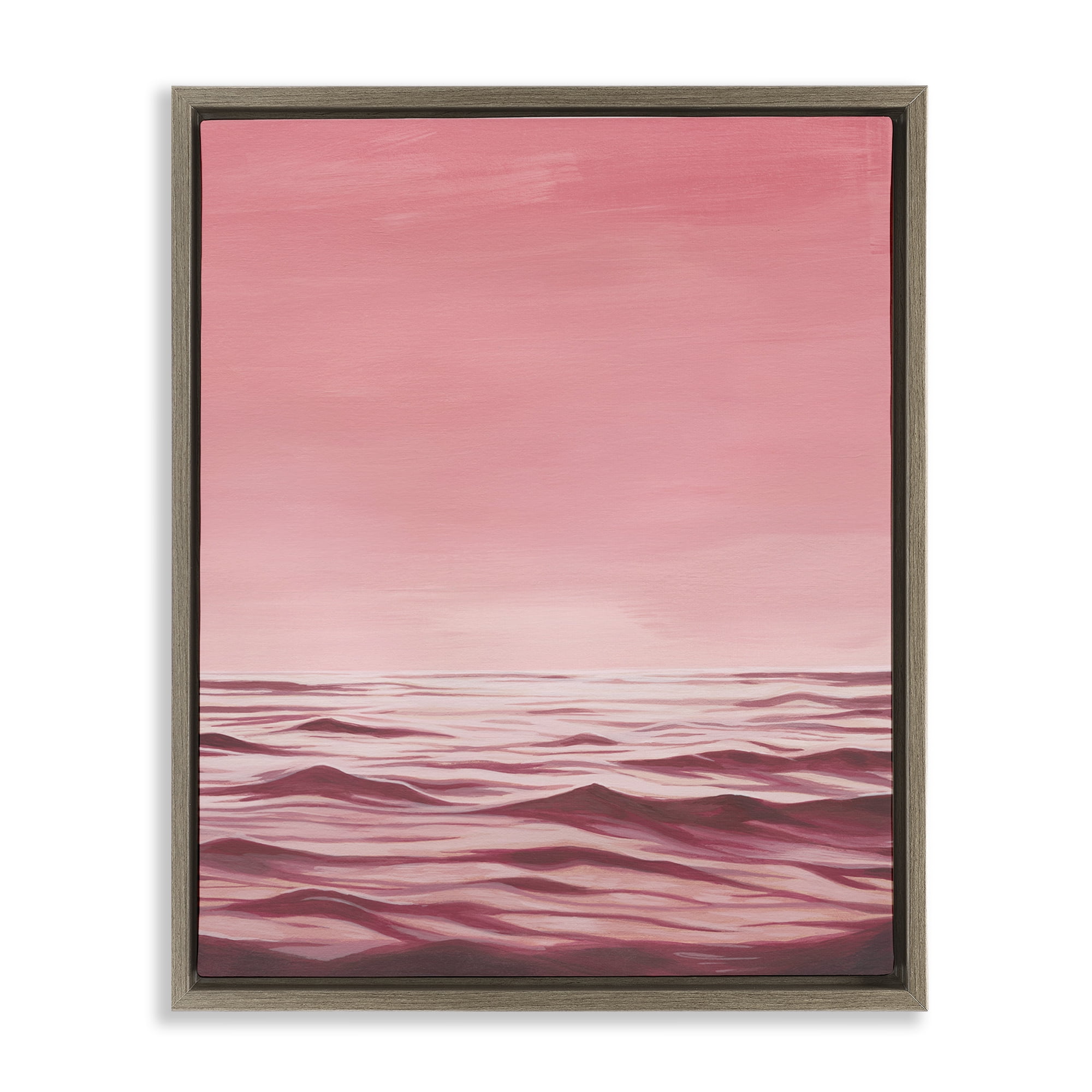 Stupell Industries Pink Sea Waves Coastal Painting Brown Floater Framed Canvas Art Print Wall Art, 25 x 31