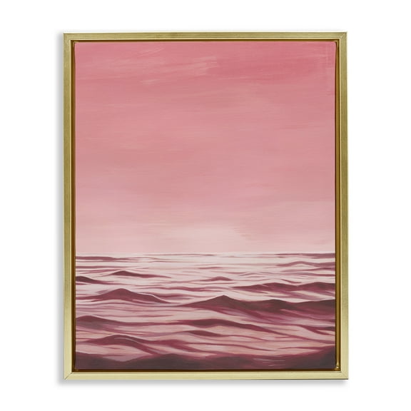 Stupell Industries Pink Sea Waves Coastal Painting Gold Floater Framed Canvas Art Print Wall Art, 17 x 21