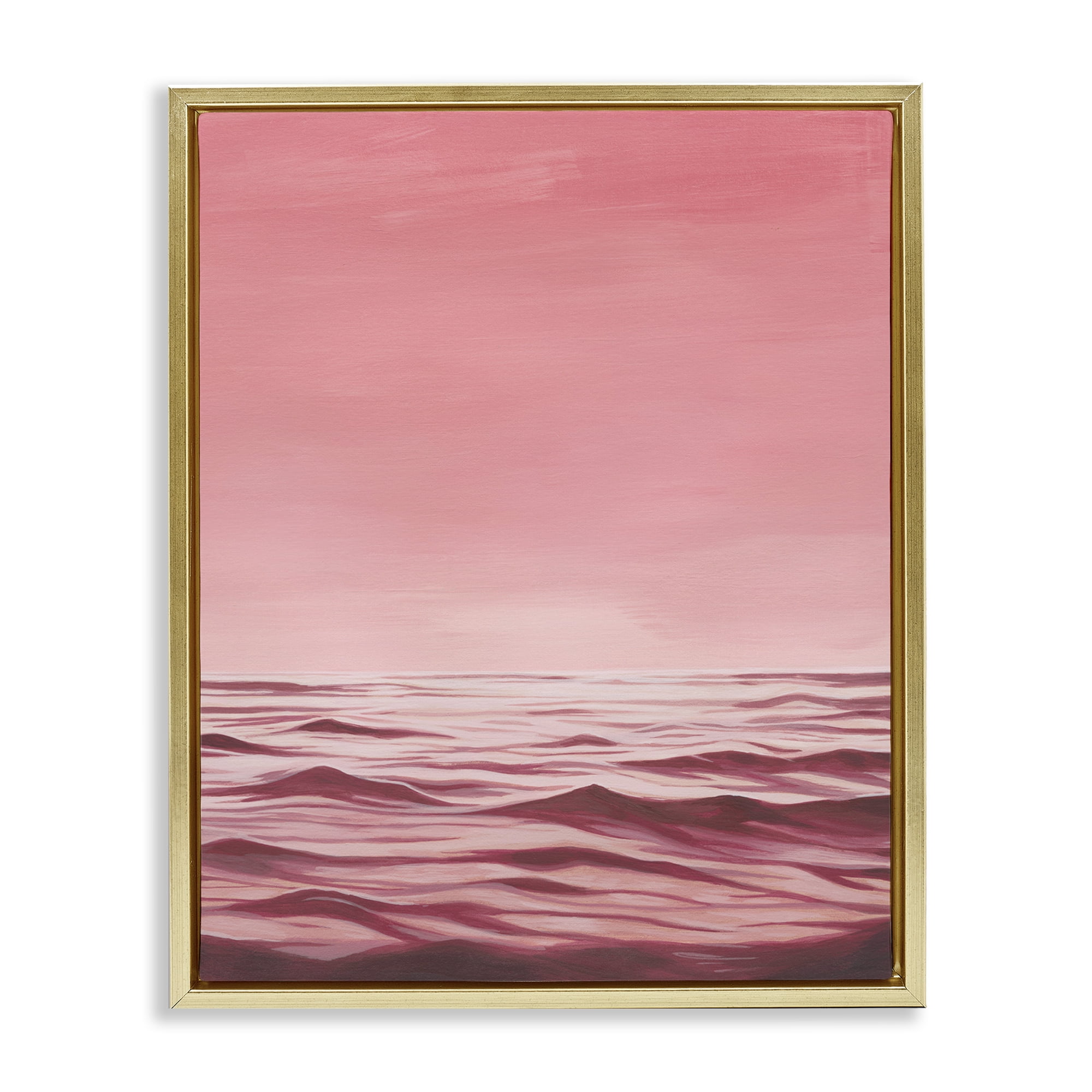 Stupell Industries Pink Sea Waves Coastal Painting Gold Floater Framed Canvas Art Print Wall Art, 25 x 31