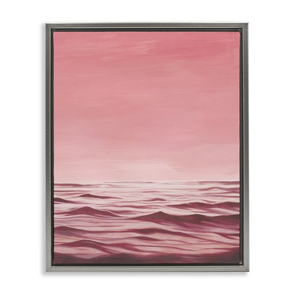 Stupell Industries Pink Sea Waves Coastal Painting Gray Floater Framed Canvas Art Print Wall Art, 25 x 31