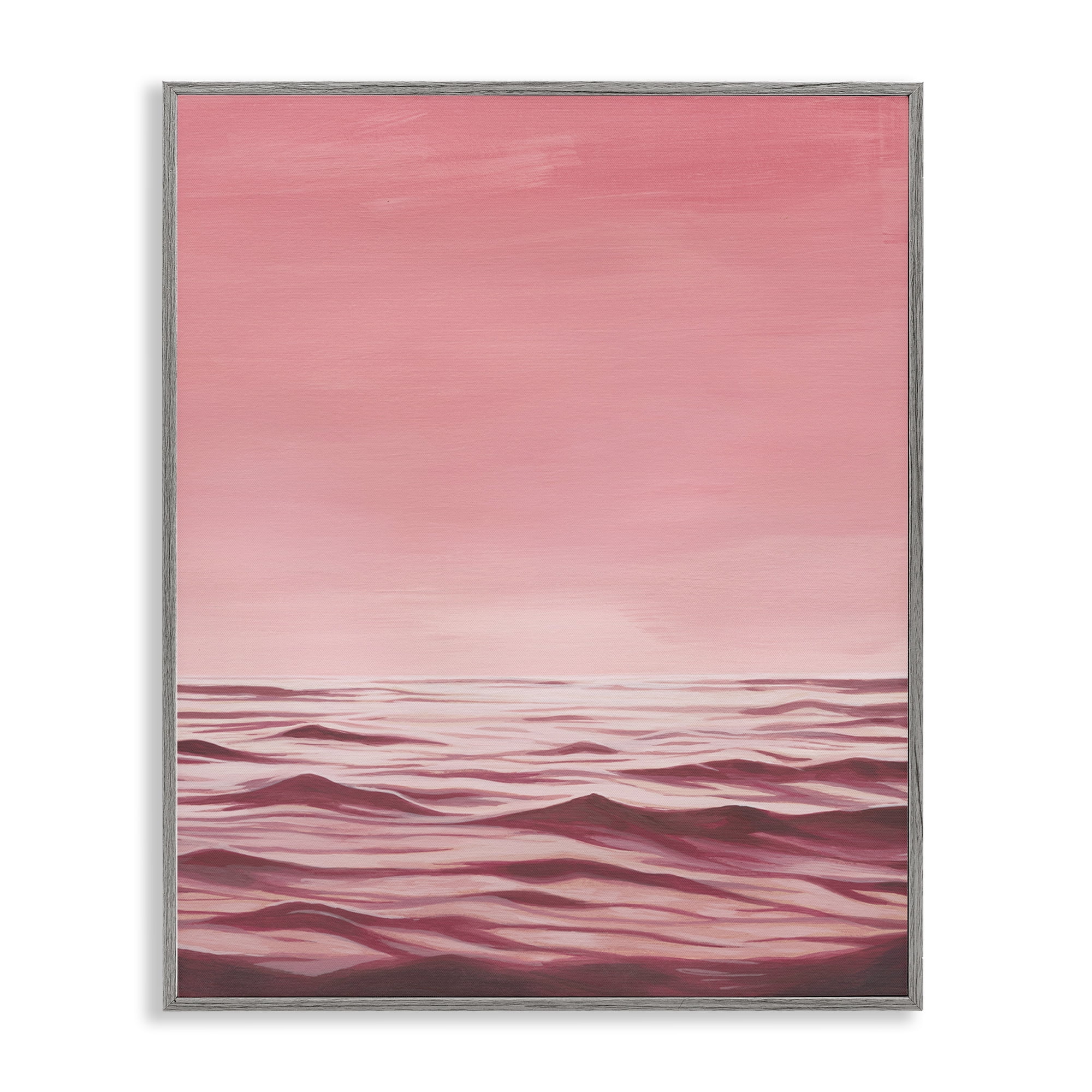 Stupell Industries Pink Sea Waves Coastal Painting Gray Framed Art Print Wall Art, 16 x 20