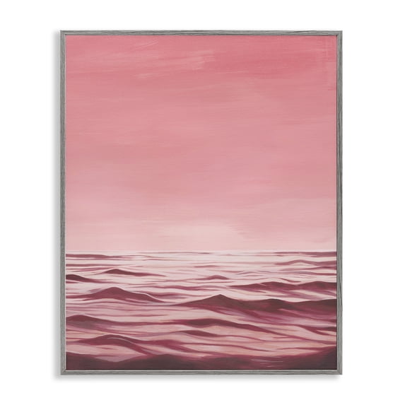 Stupell Industries Pink Sea Waves Coastal Painting Gray Framed Art Print Wall Art, 24 x 30