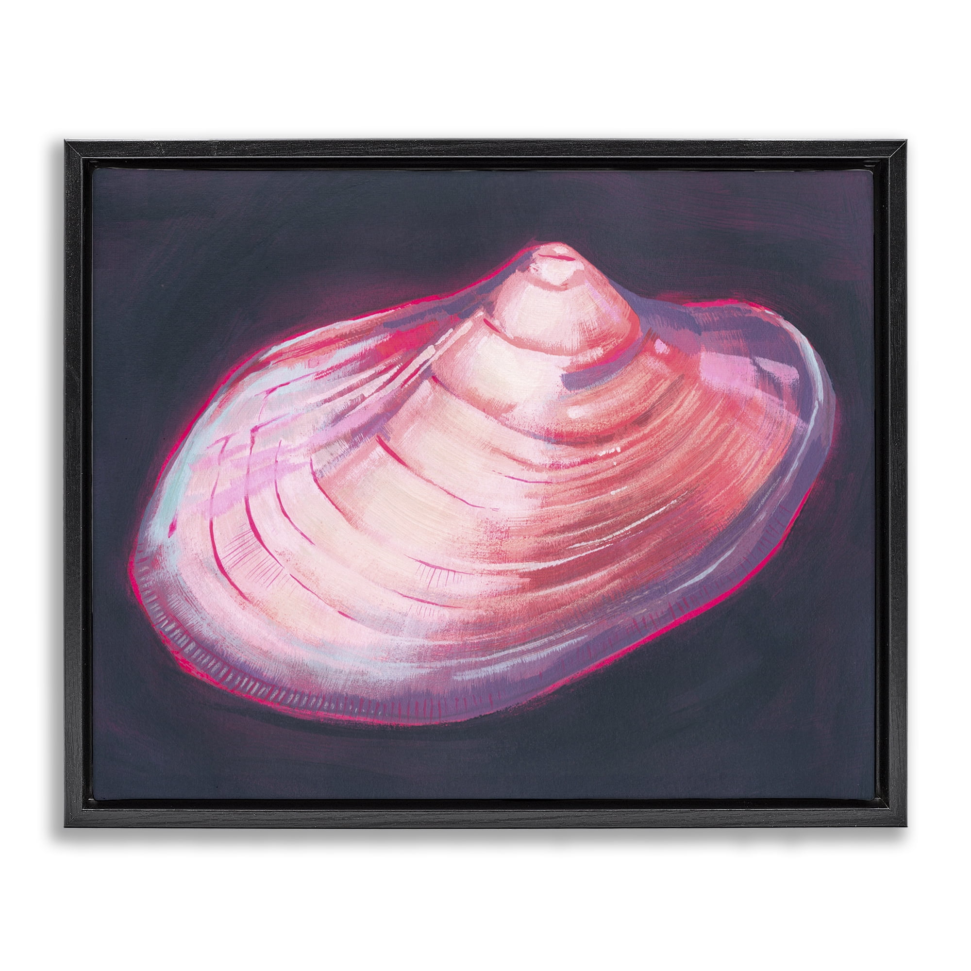 Stupell Industries Pink Seashell on Black Animals & Insects Painting Black Floater Framed Canvas Art Print Wall Art, 21 x 17