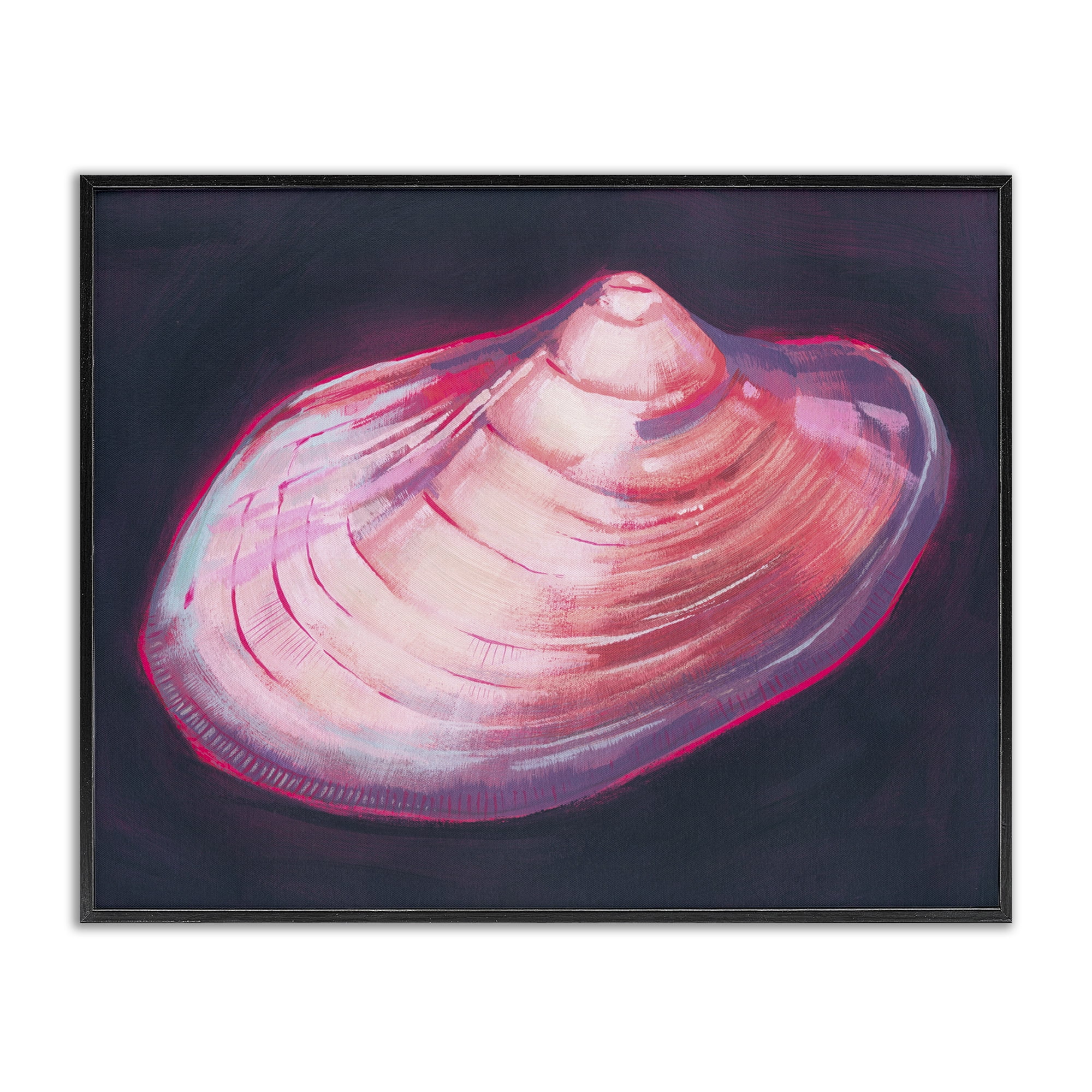 Stupell Industries Pink Seashell on Black Animals & Insects Painting Black Framed Art Print Wall Art, 20 x 16