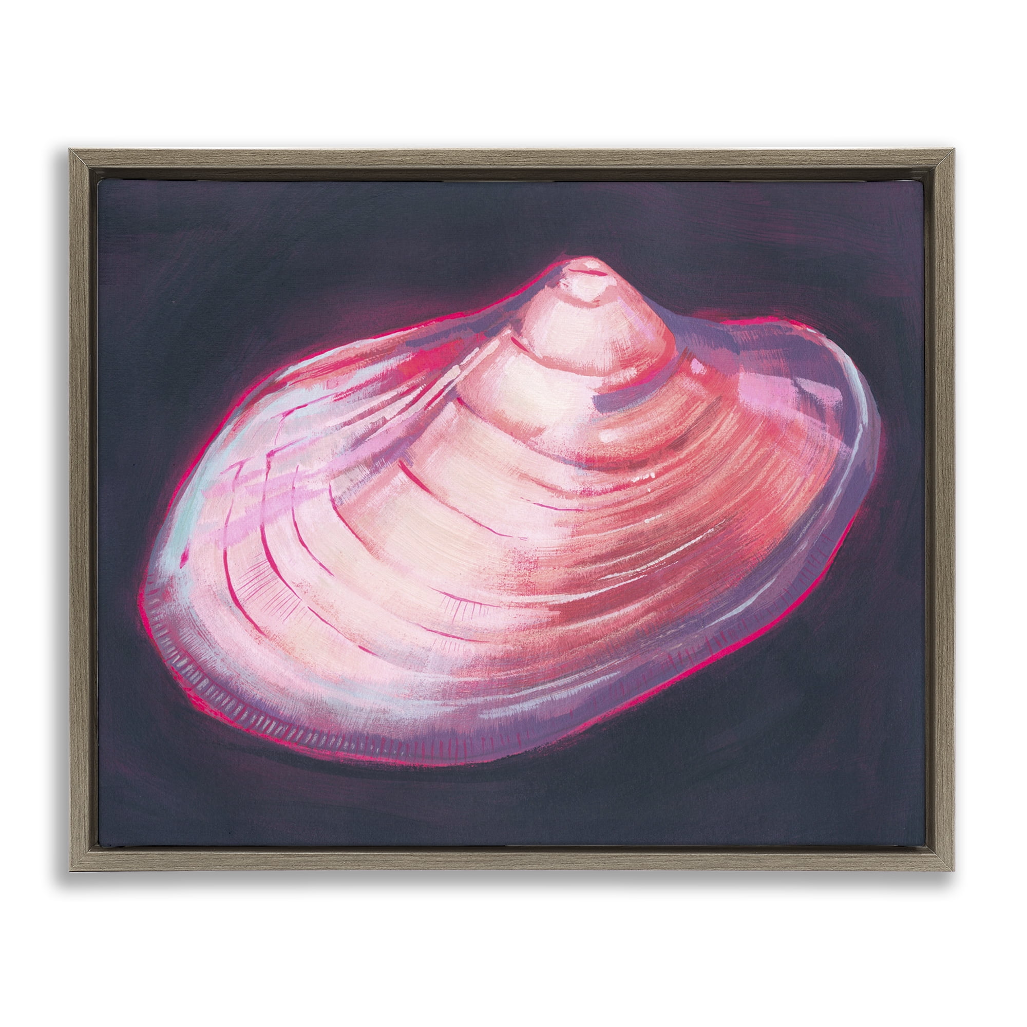 Stupell Industries Pink Seashell on Black Animals & Insects Painting Brown Floater Framed Canvas Art Print Wall Art, 31 x 25