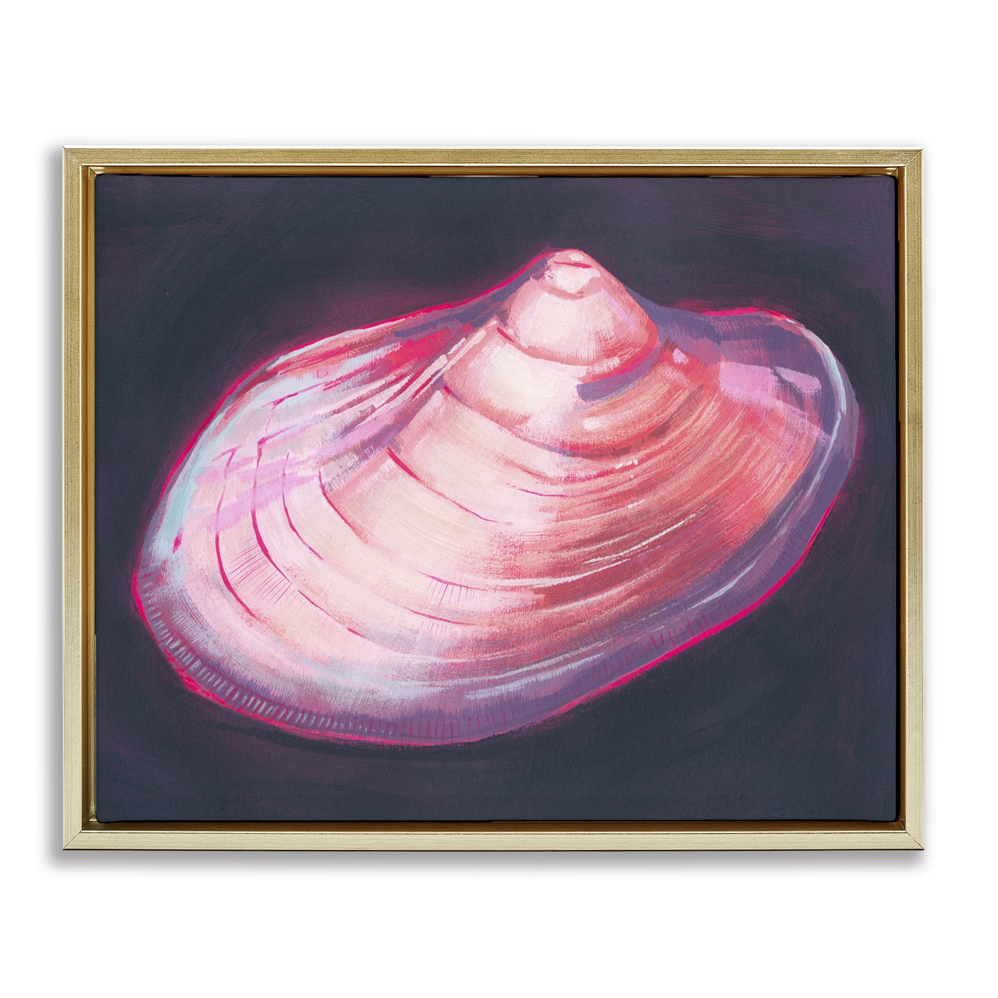 Stupell Industries Pink Seashell on Black Animals & Insects Painting Gold Floater Framed Canvas Art Print Wall Art, 21 x 17