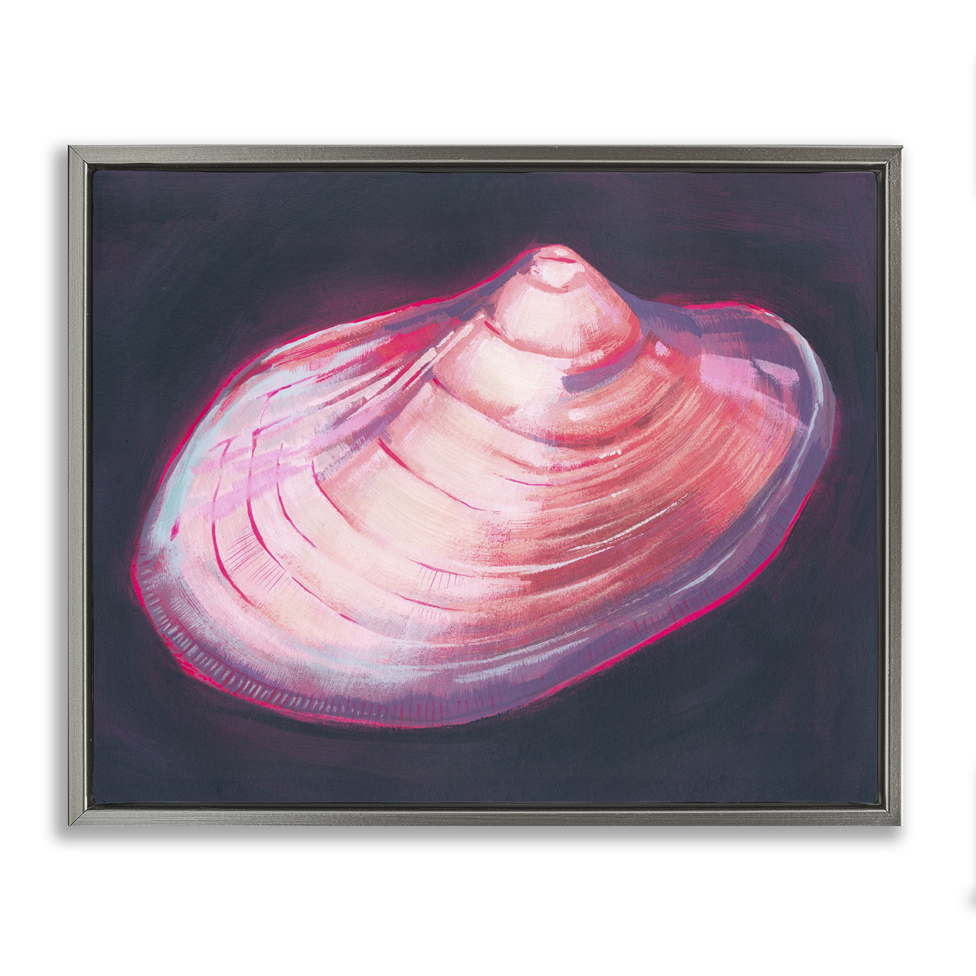 Stupell Industries Pink Seashell on Black Animals & Insects Painting Gray Floater Framed Canvas Art Print Wall Art, 31 x 25