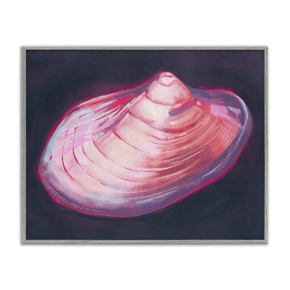 Stupell Industries Pink Seashell on Black Animals & Insects Painting Gray Framed Art Print Wall Art, 14 x 11