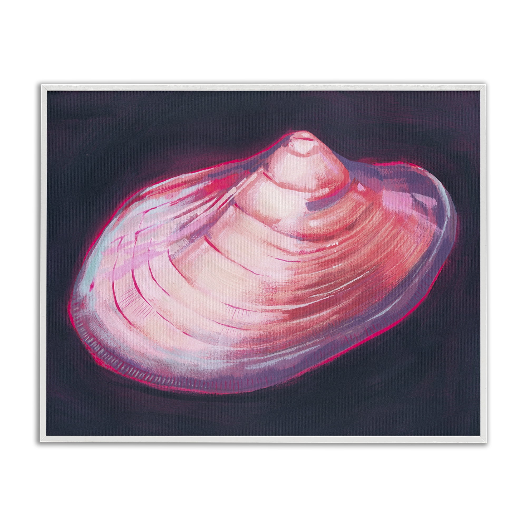 Stupell Industries Pink Seashell on Black Animals & Insects Painting White Framed Art Print Wall Art, 14 x 11