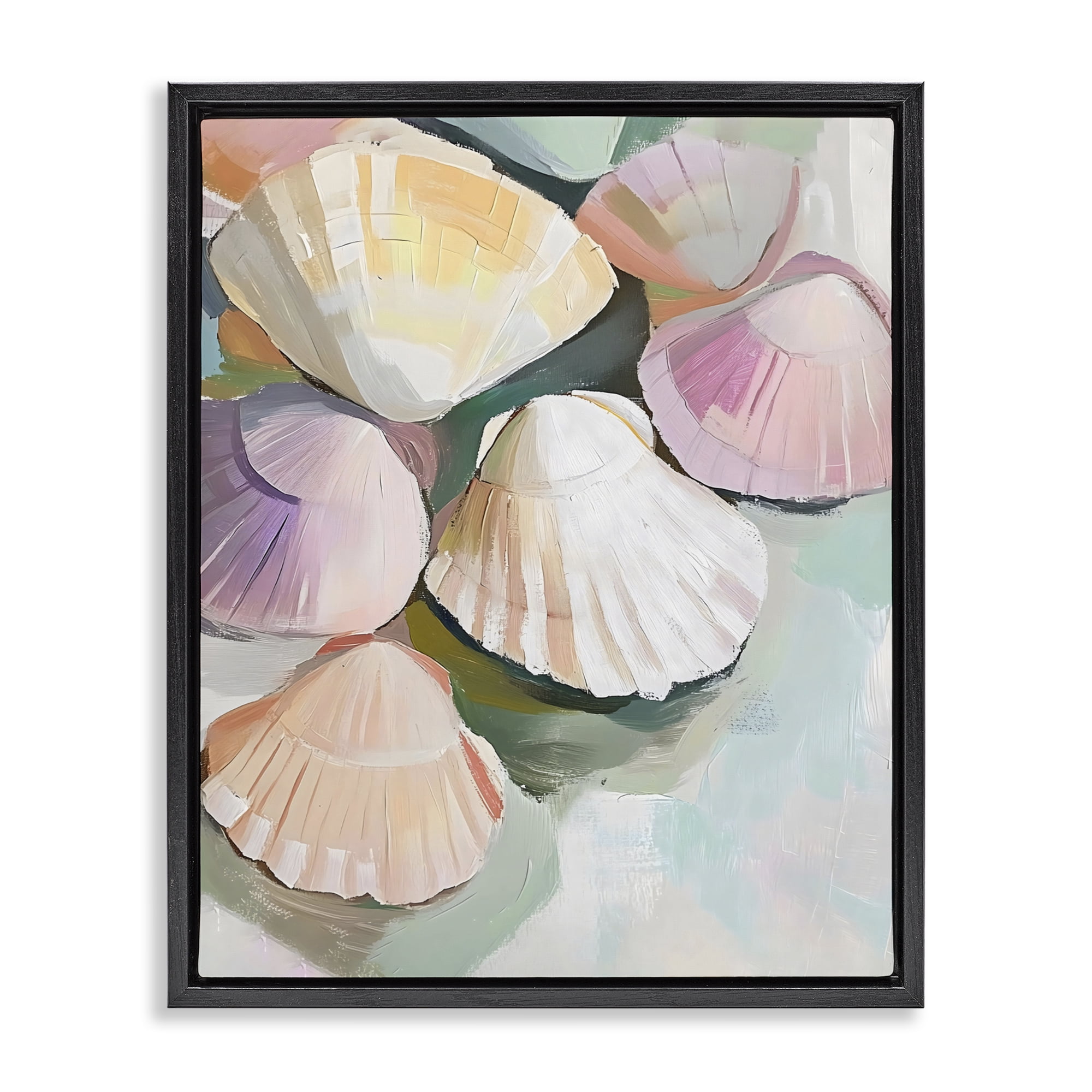 Stupell Industries Pink Seashells Marine Collection Black Framed Floater Canvas Wall Art, design by The Prints Vibe