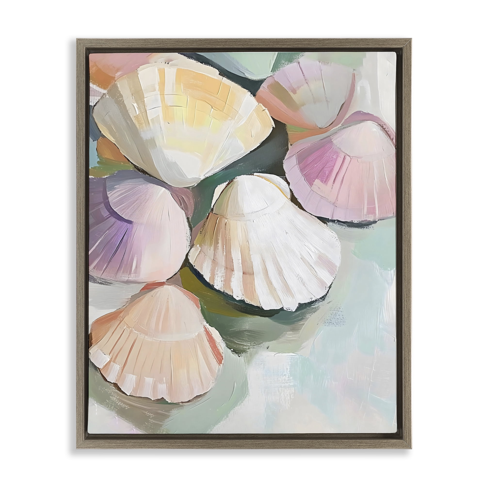 Stupell Industries Pink Seashells Marine Collection Brown Framed Floater Canvas Wall Art, design by The Prints Vibe