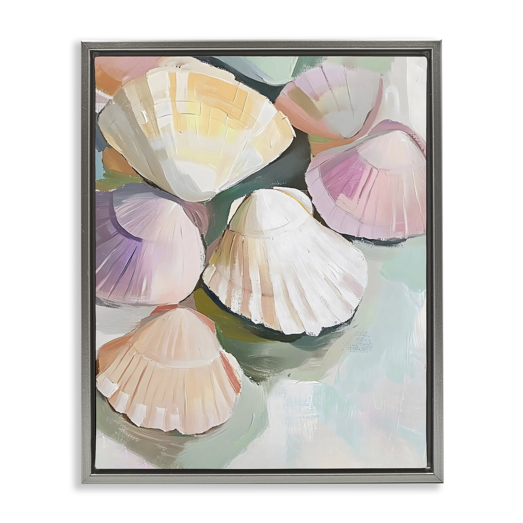 Stupell Industries Pink Seashells Marine Collection Gray Framed Floater Canvas Wall Art, design by The Prints Vibe