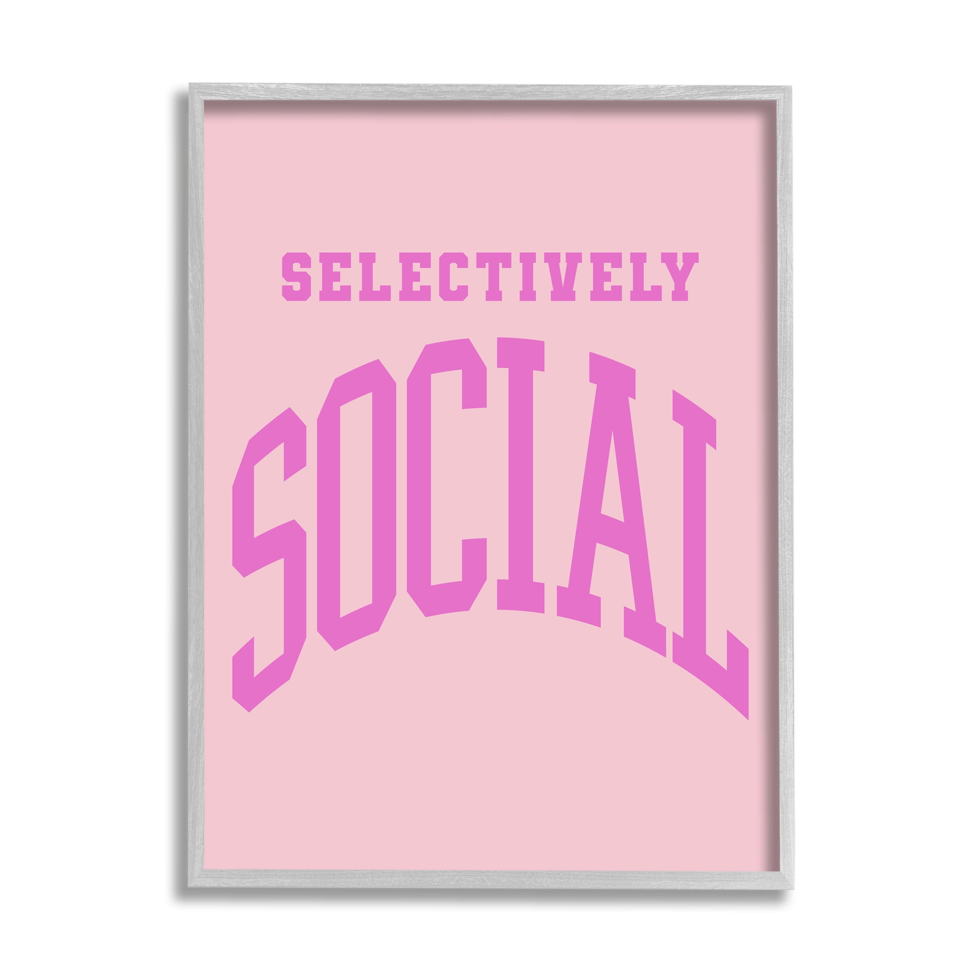 Stupell Industries Pink Selectively Social Phrase Typography Painting Gray Framed Art Print Wall Art, 11 x 14