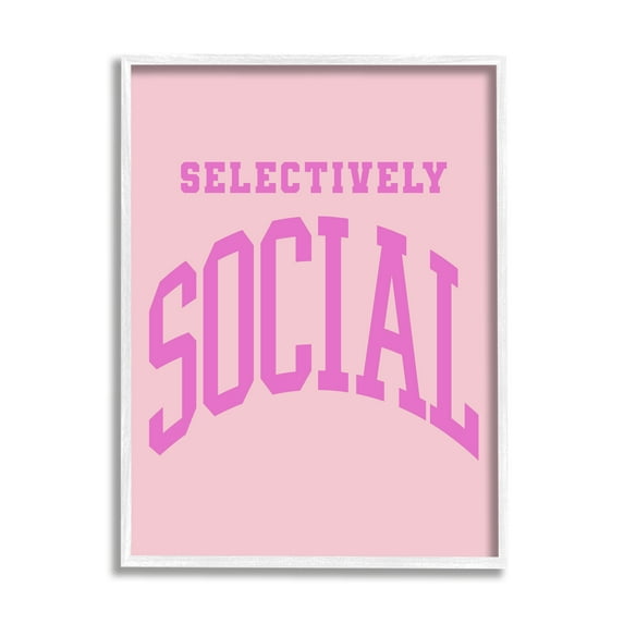 Stupell Industries Pink Selectively Social Phrase Typography Painting White Framed Art Print Wall Art, 16 x 20