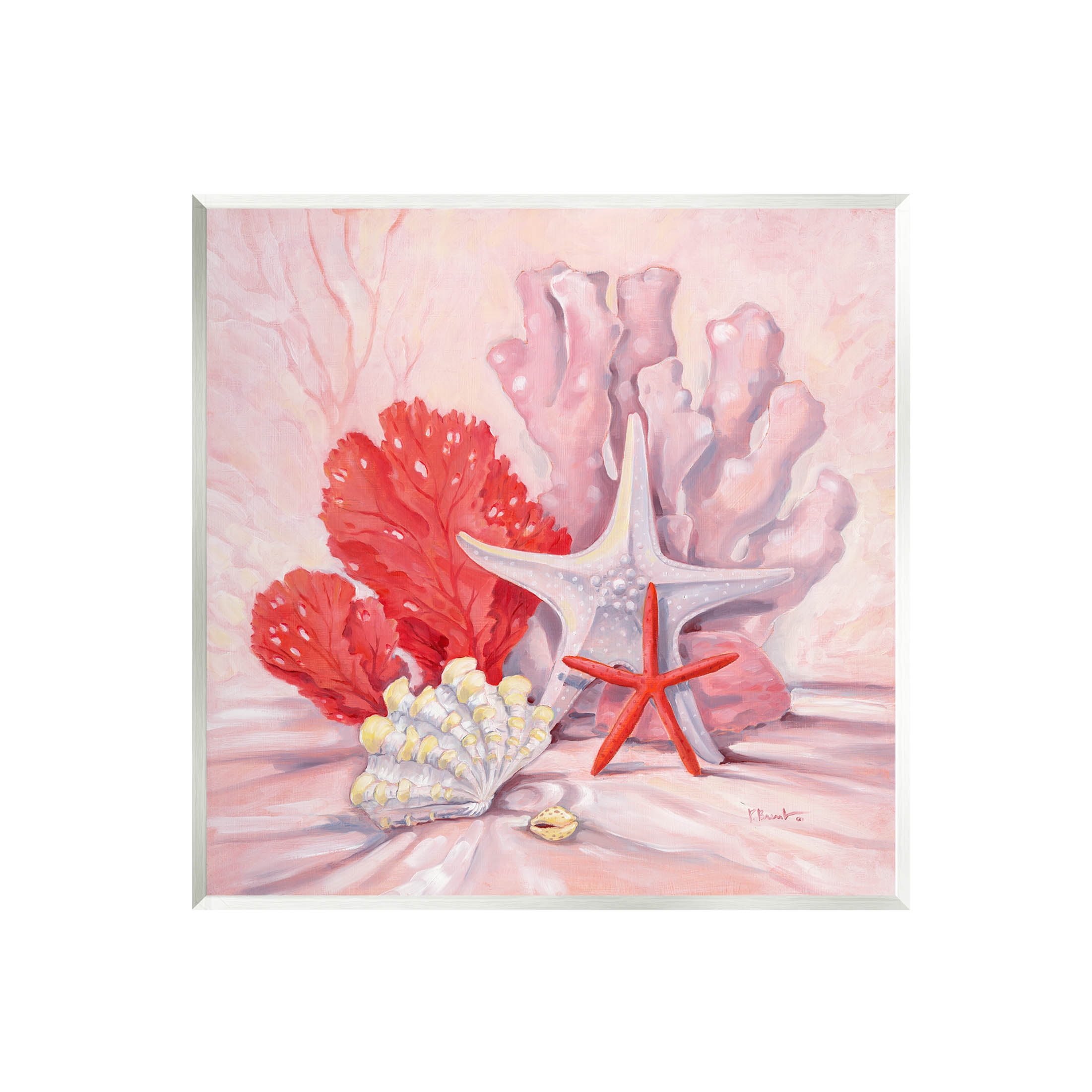 Pink Coral and Starfish Coastal MDF Wood Wall Art
