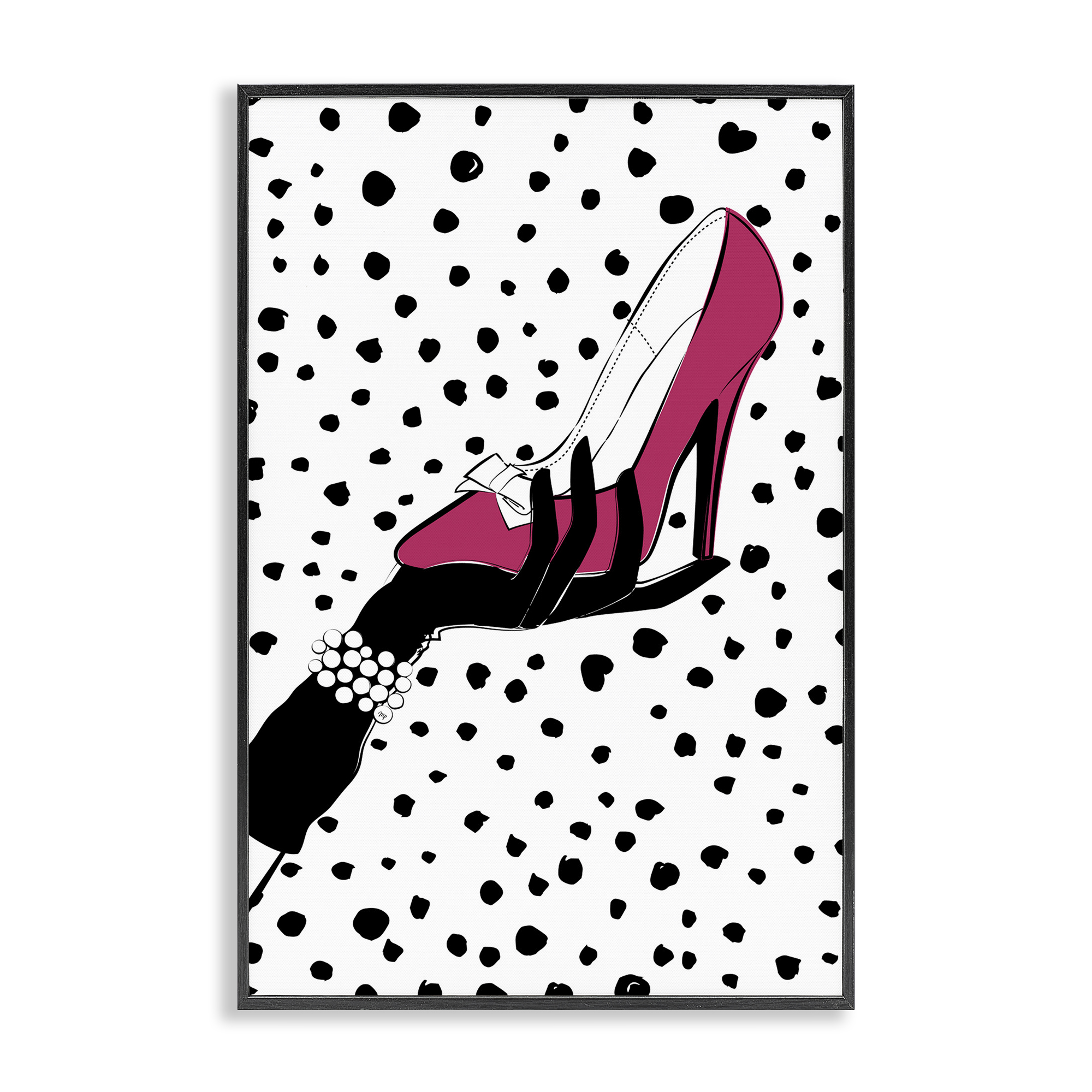 Stupell Industries Pink Shoe with Dots Beauty & Fashion Painting Black Framed Art Print Wall Art, 20 x 30