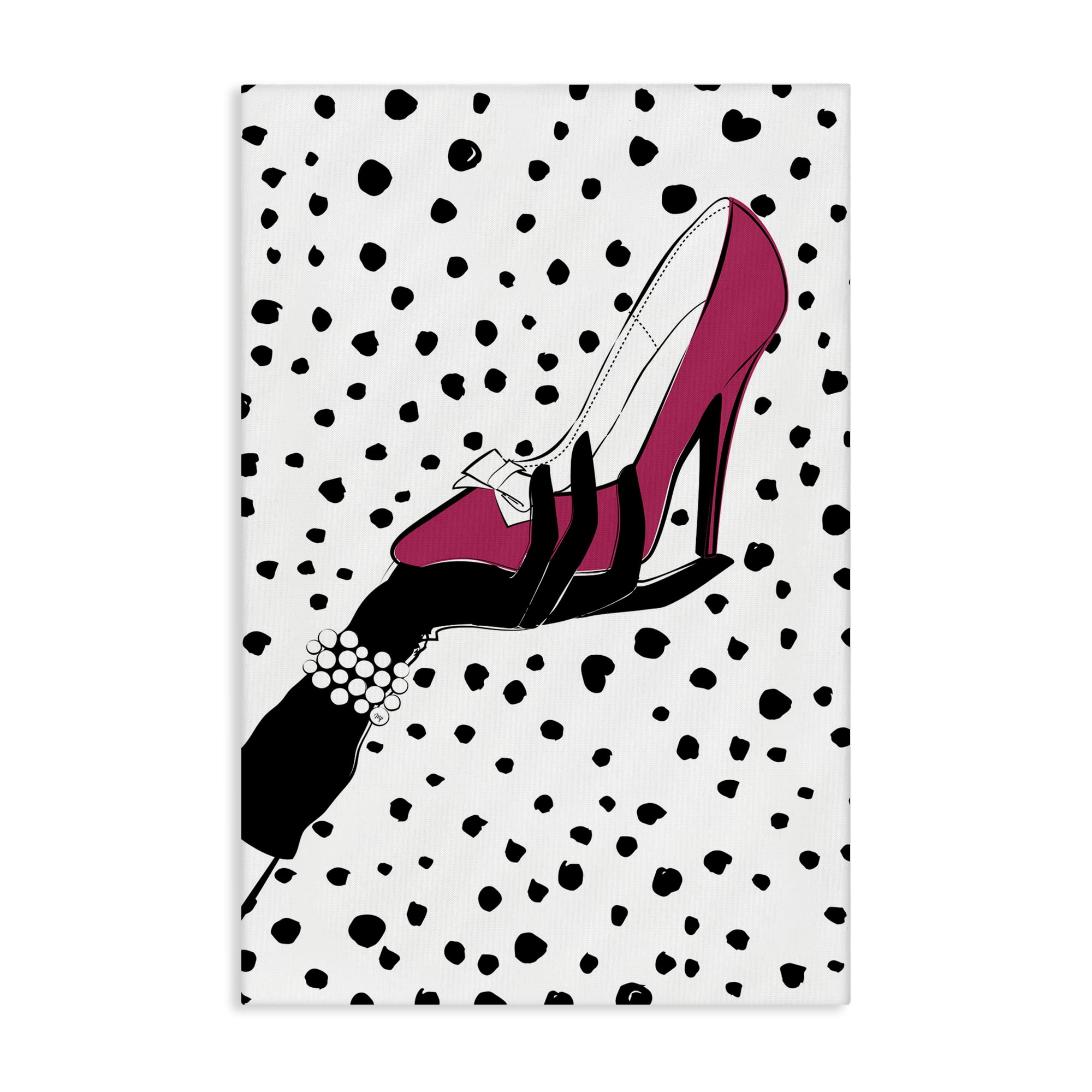 Stupell Industries Pink Shoe with Dots Beauty & Fashion Painting Gallery Wrapped Canvas Art Print Wall Art, 24 x 36