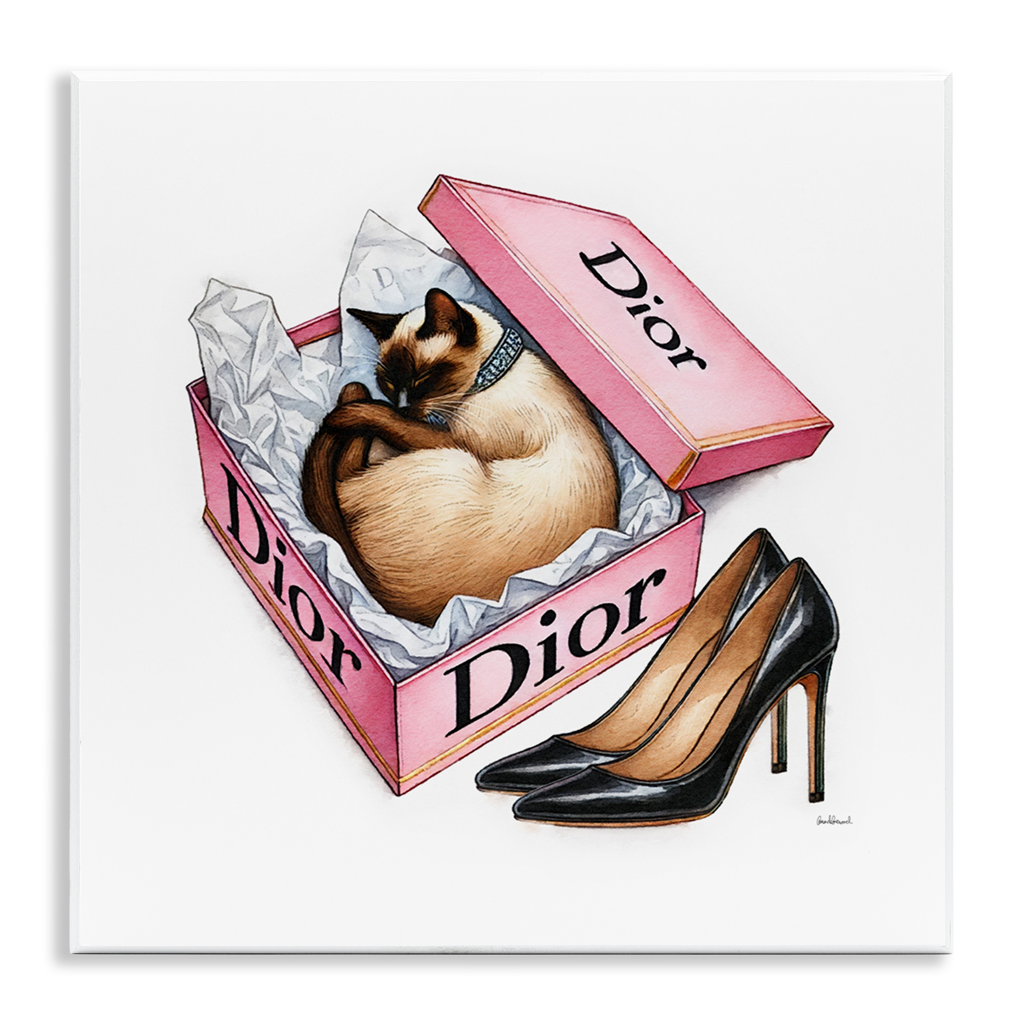 Stupell Industries Pink Shoebox with Cat Animals Painting Unframed Art Print Wall Art, 12 x 12