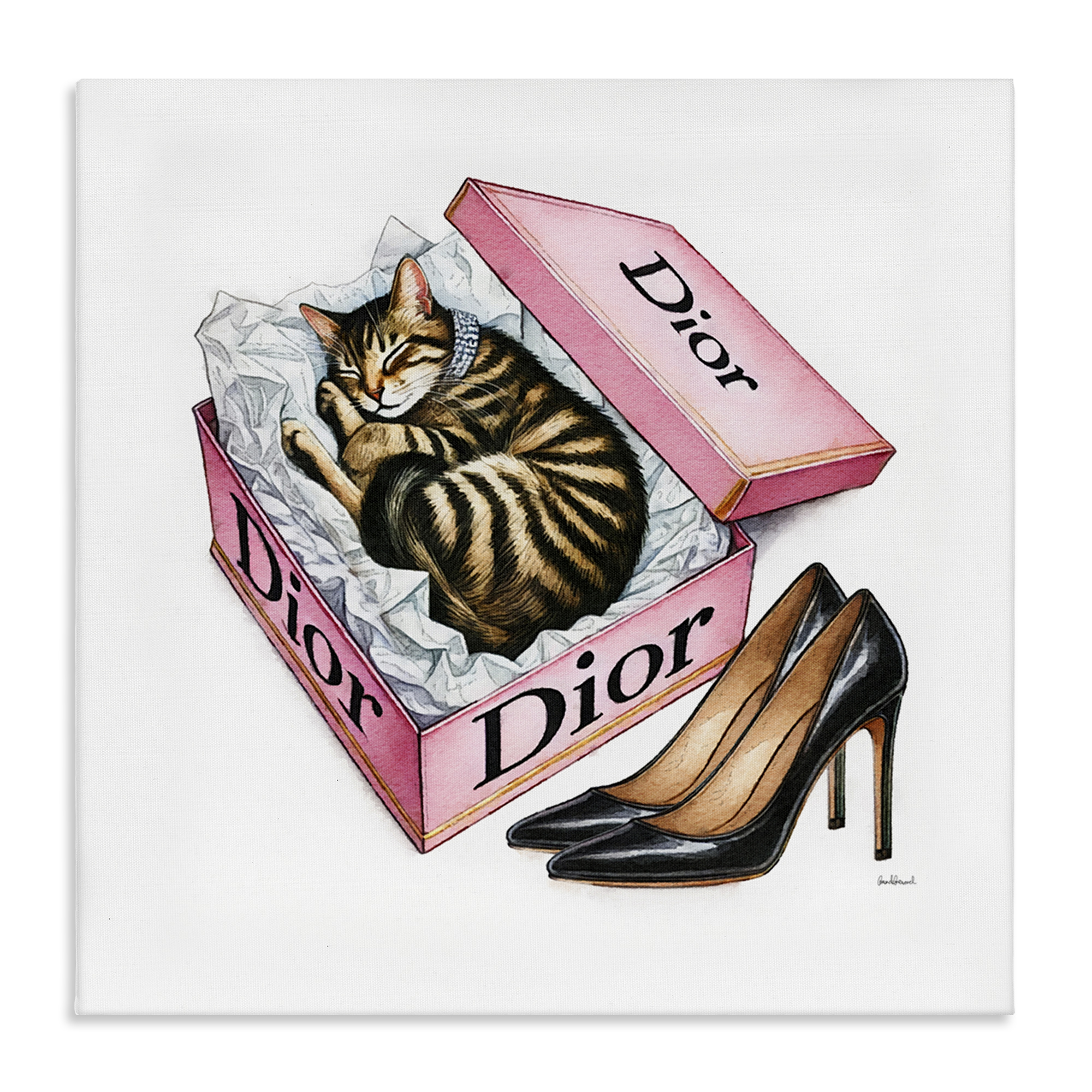 Stupell Industries Pink Shoebox with Kitten Animals Painting Wrapped Canvas Art Print Wall Art, 17 x 17