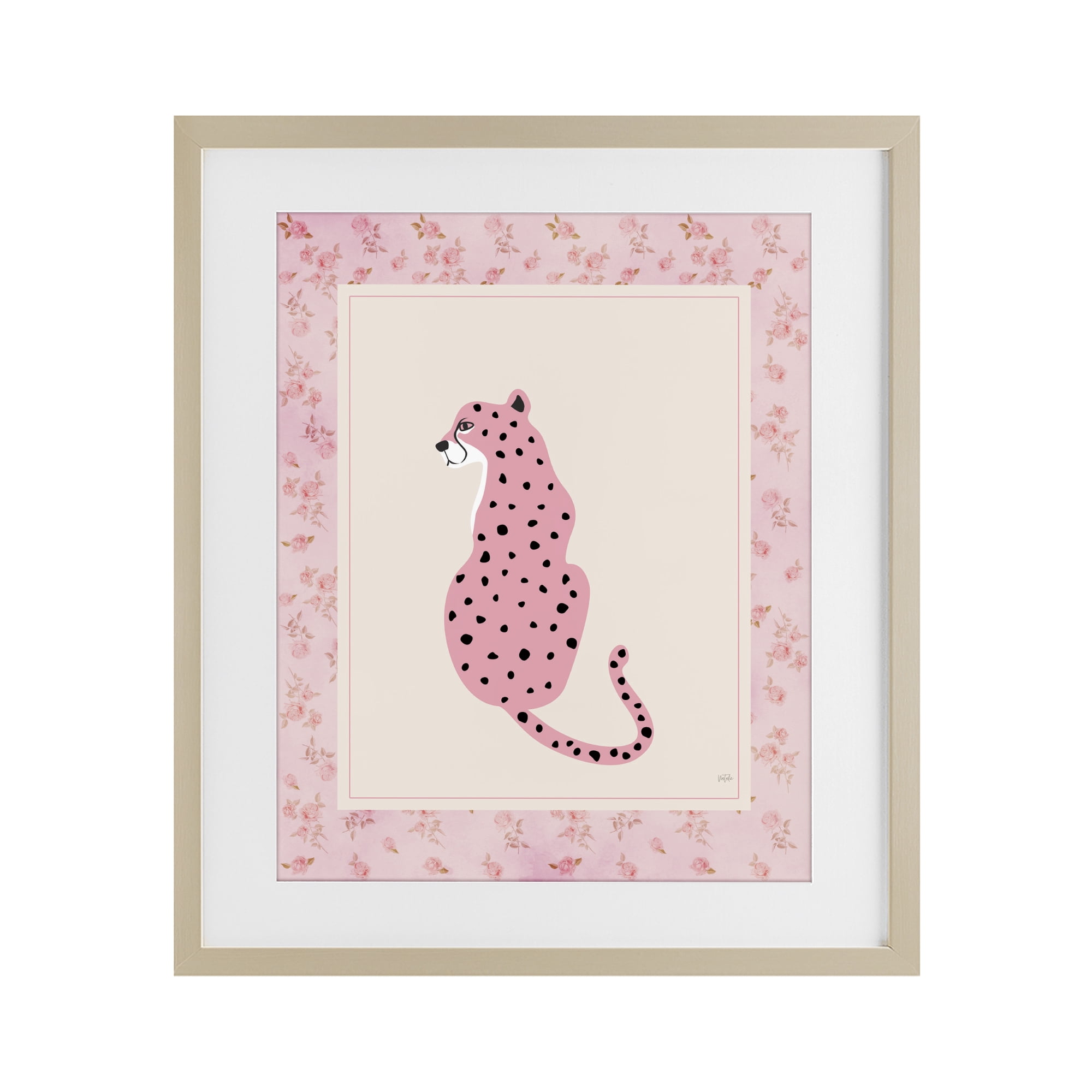 Stupell Industries Pink Sitting Cheetah with Border Birch Framed Print Under Glass, design by Natalie Carpentieri