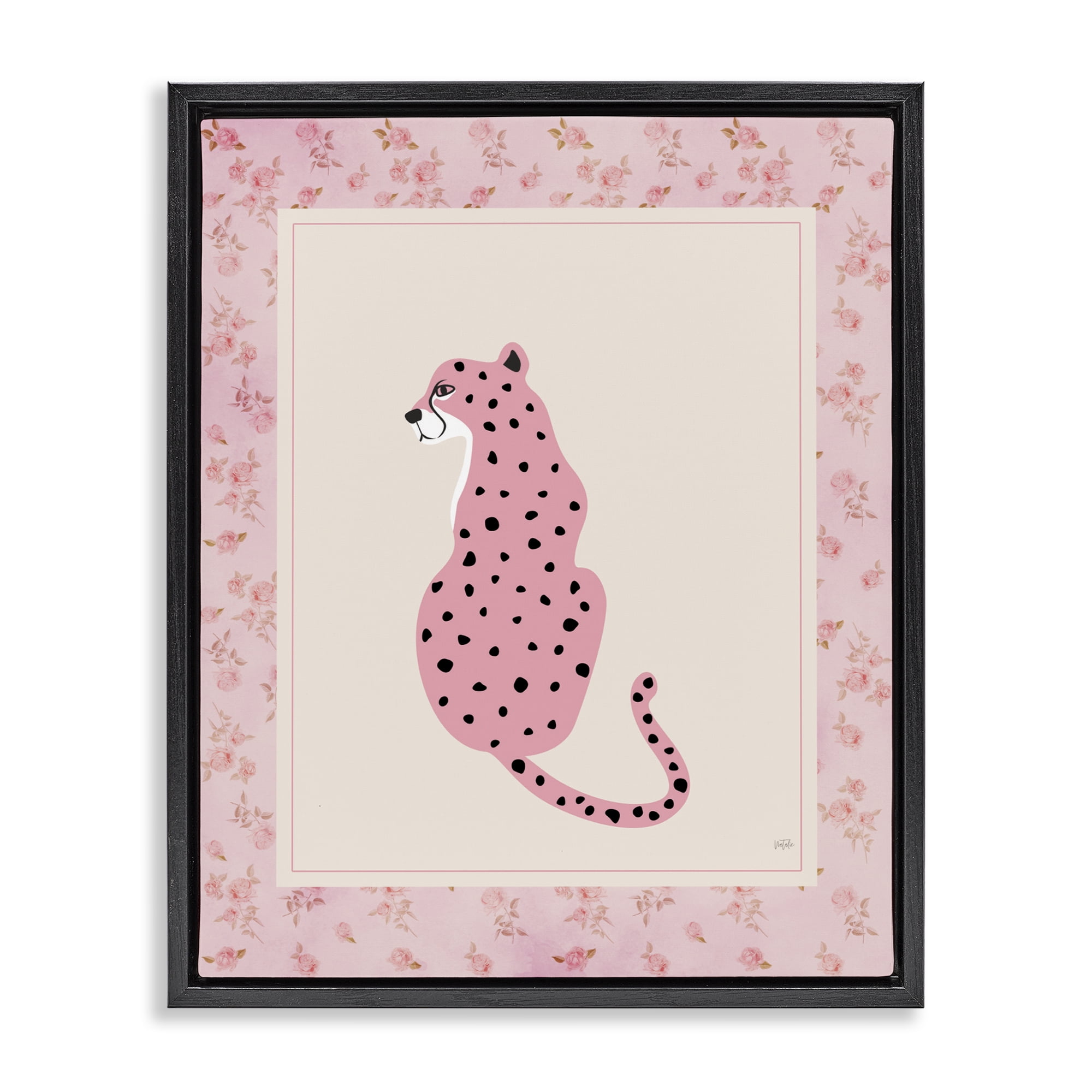 Stupell Industries Pink Sitting Cheetah with Border Black Framed Floater Canvas Wall Art, design by Natalie Carpentieri