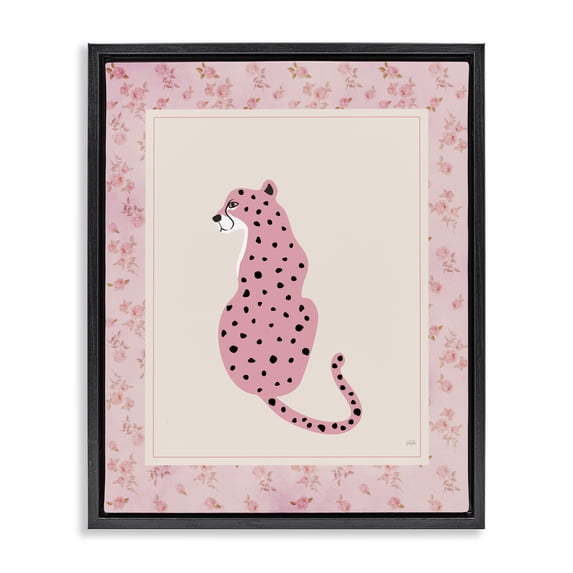 Stupell Industries Contemporary Pink Sitting Cheetah with Border Black Floating Frame Canvas Art, 17 x 21, by Natalie Carpentieri