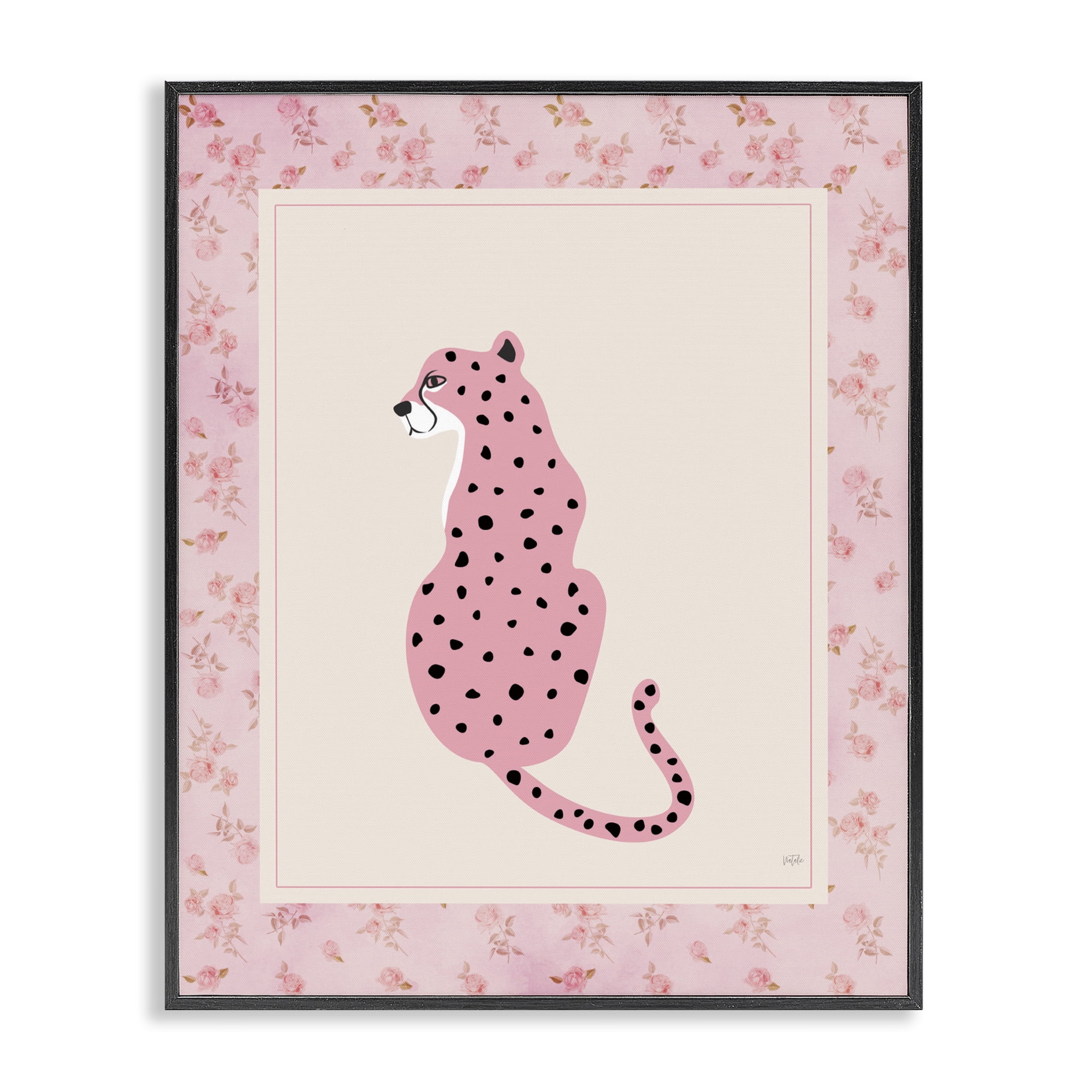 Stupell Industries Pink Sitting Cheetah with Border Black Framed Giclee Art, design by Natalie Carpentieri