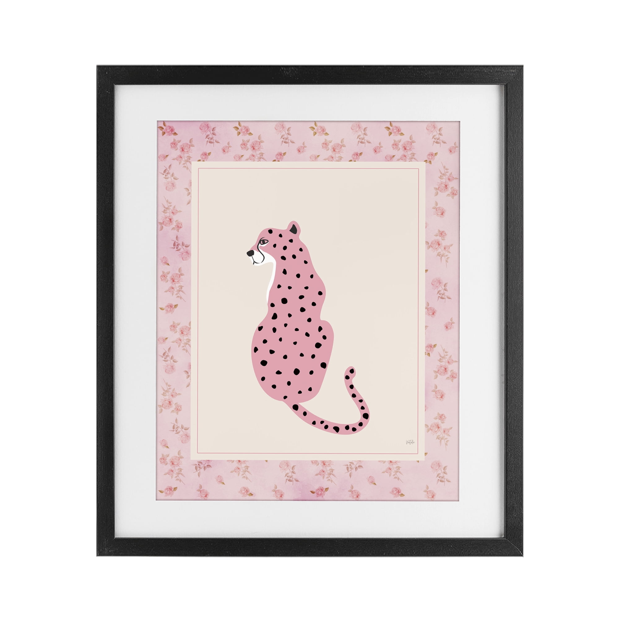 Stupell Industries Pink Sitting Cheetah with Border Black Framed Print Under Glass, design by Natalie Carpentieri