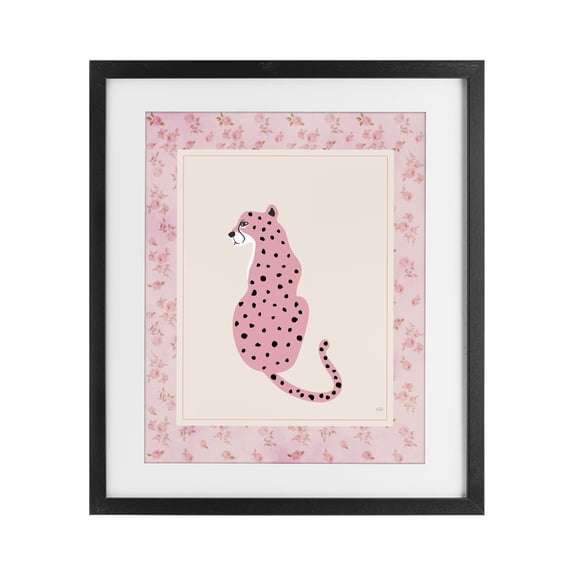 Stupell Industries Contemporary Pink Sitting Cheetah with Border Black Framed Print Under Glass, 13 x 16, by Natalie Carpentieri