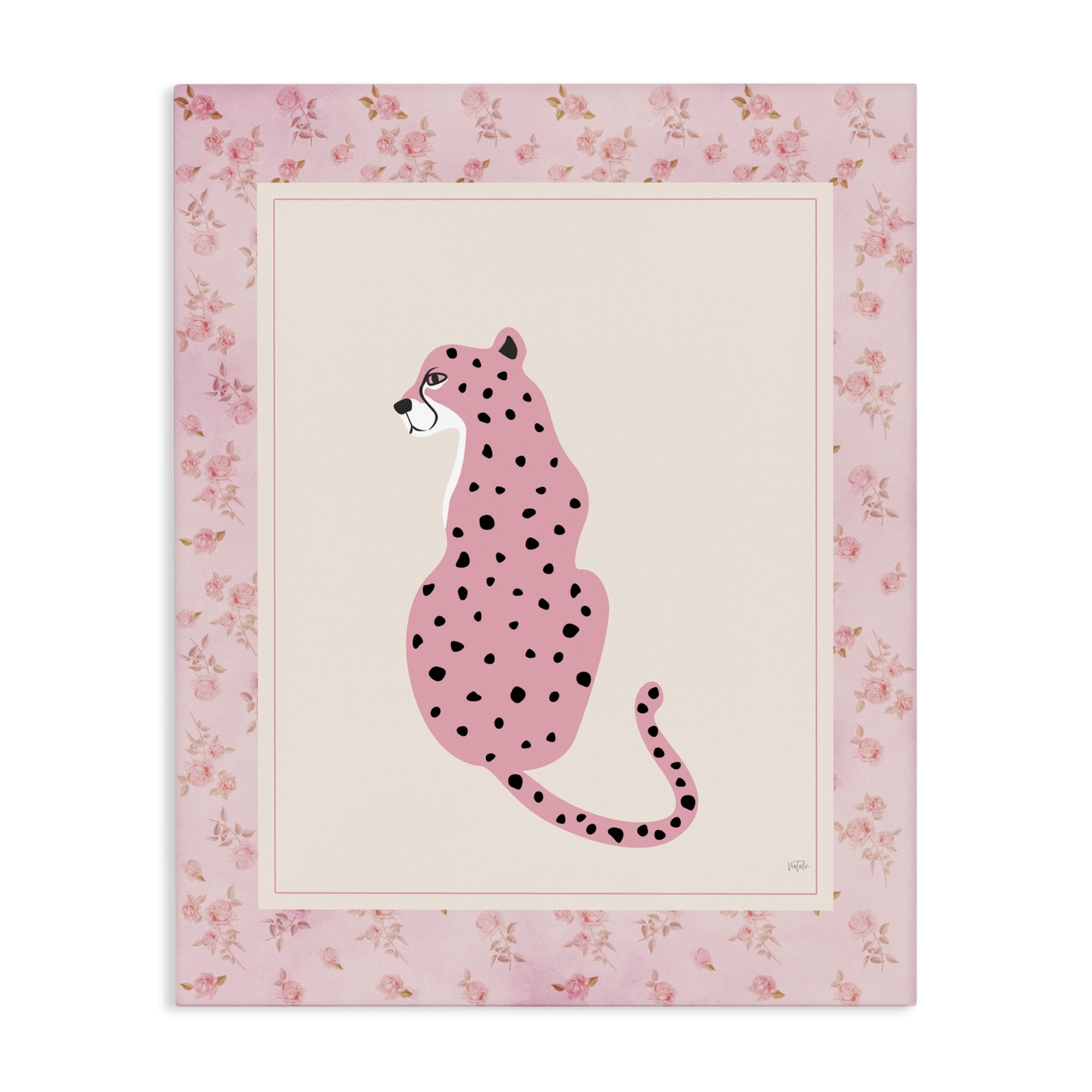 Stupell Industries Pink Sitting Cheetah with Border Canvas Wall Art, design by Natalie Carpentieri