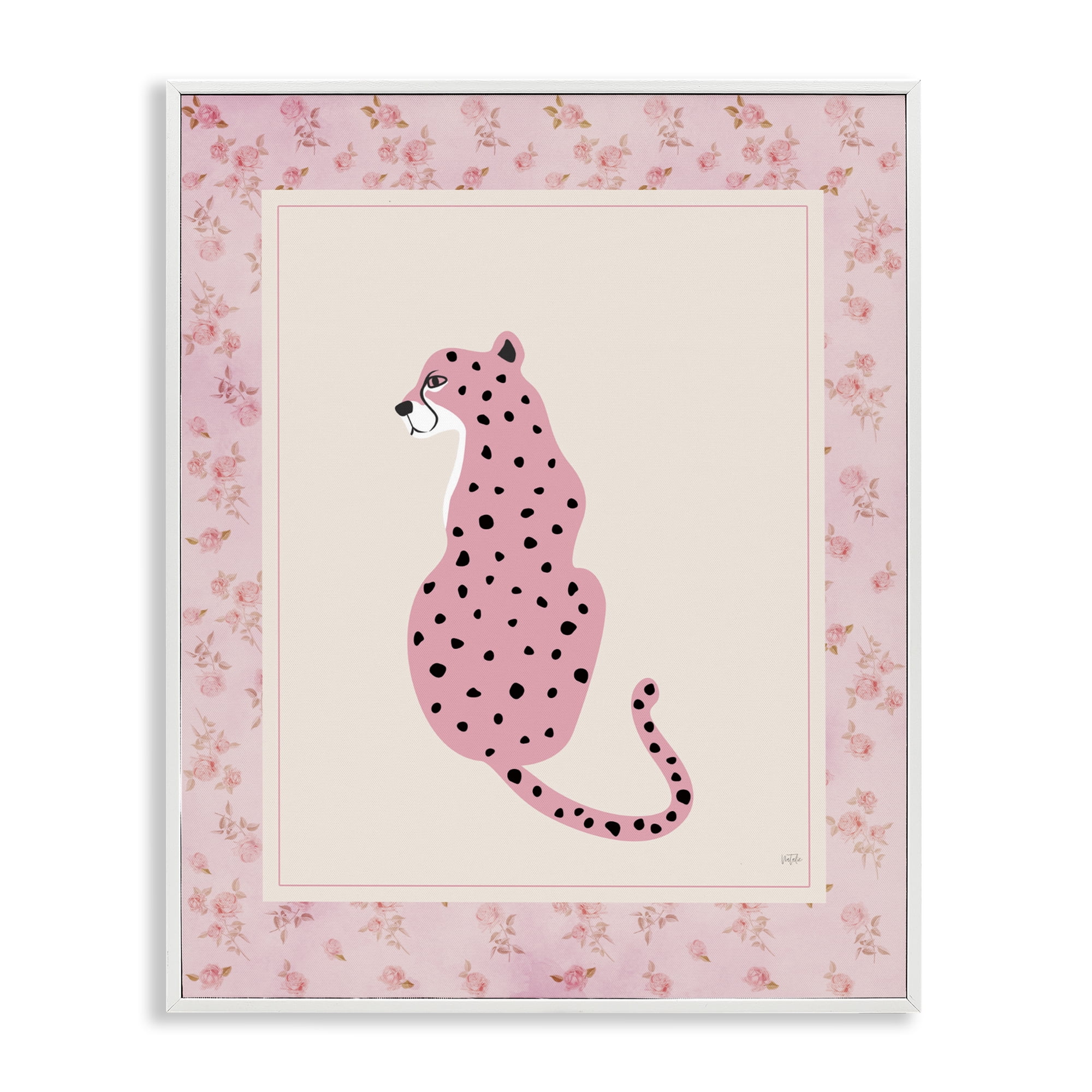 Stupell Industries Pink Sitting Cheetah with Border White Framed Giclee Art, design by Natalie Carpentieri