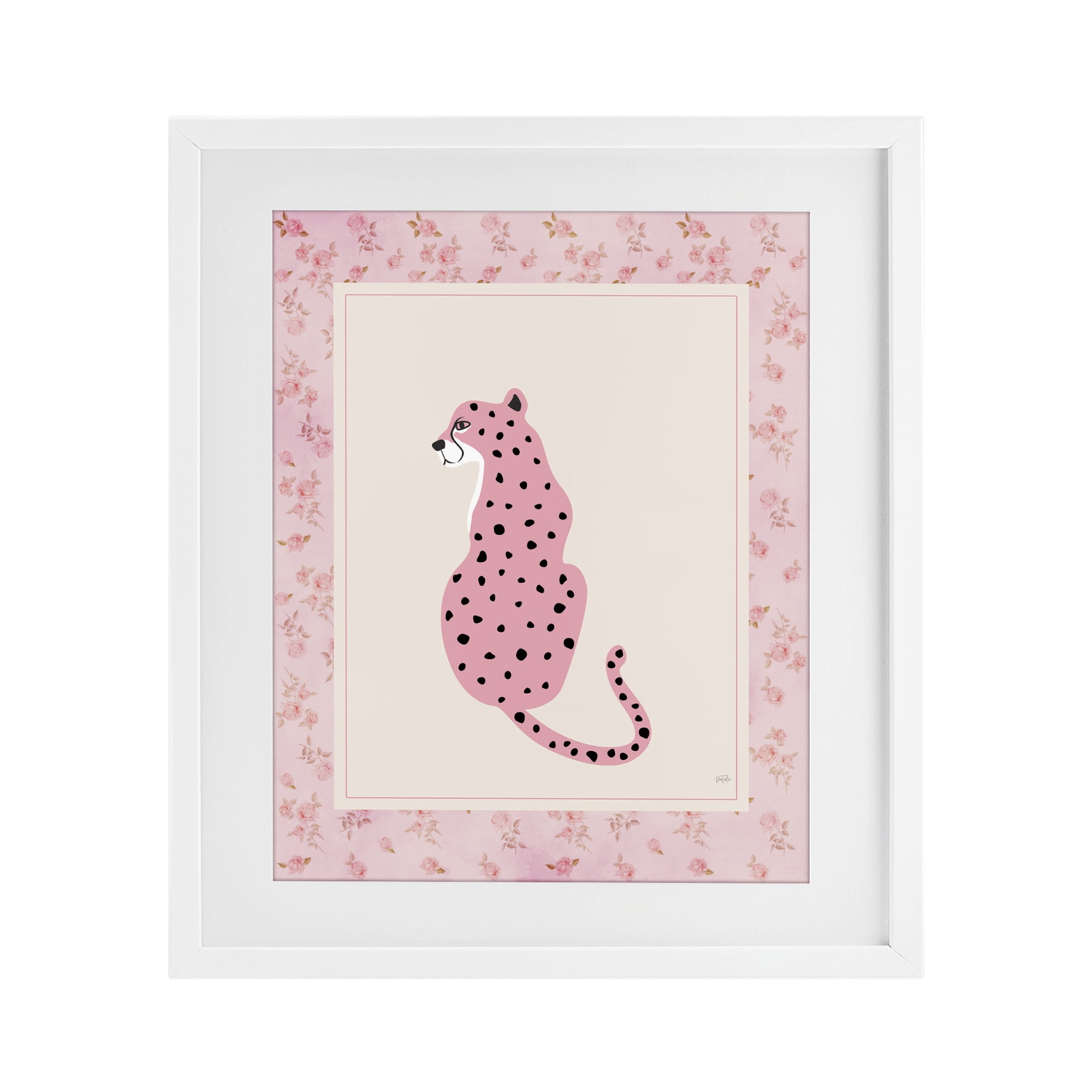 Stupell Industries Pink Sitting Cheetah with Border White Framed Print Under Glass, design by Natalie Carpentieri