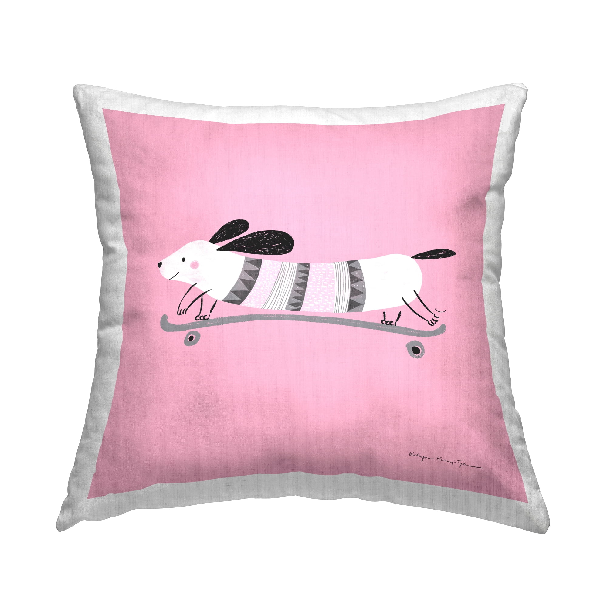 Stupell Industries Pink Skateboarding Dog Square Decorative Printed Throw Pillow, 18 x 18
