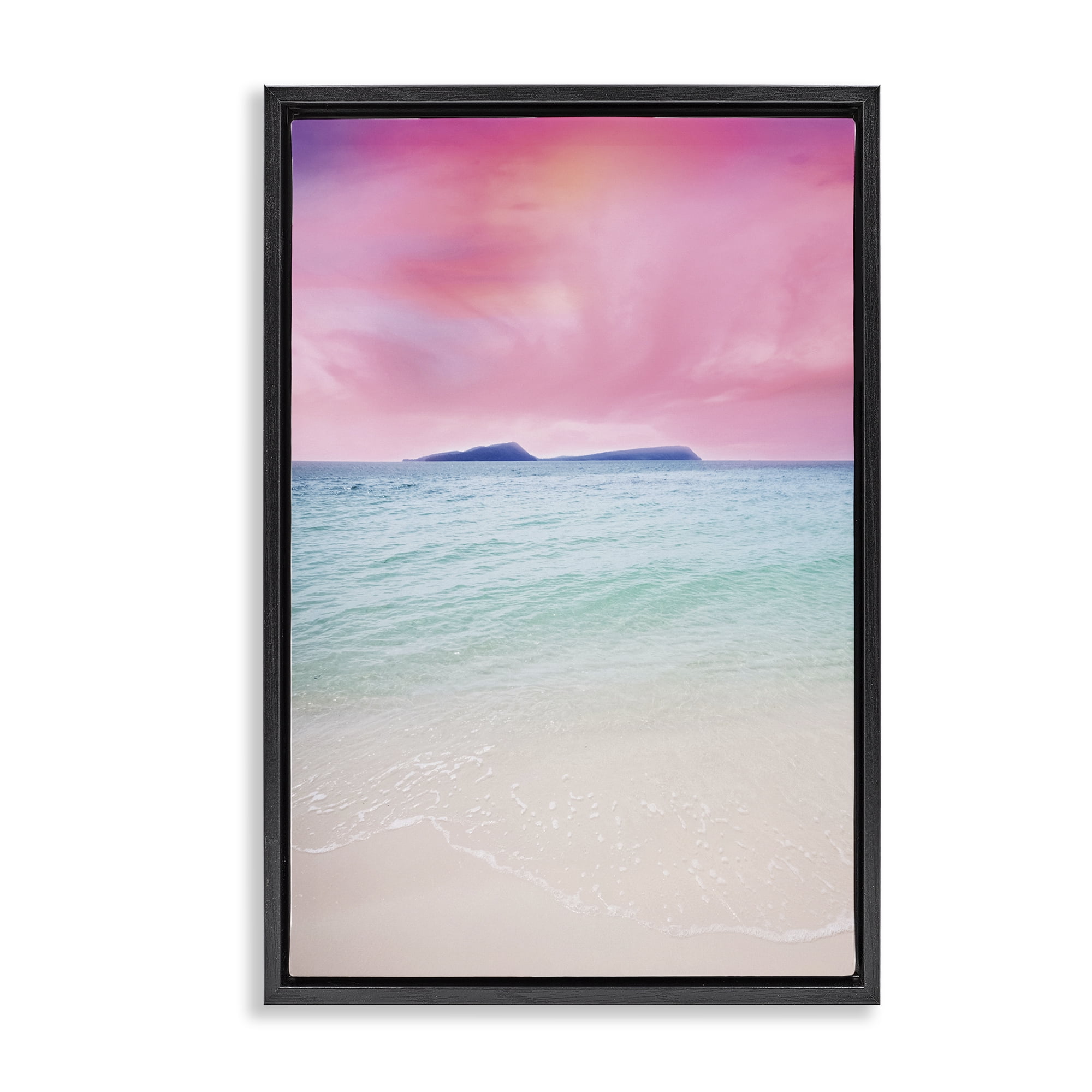 Stupell Industries Pink Sky Shoreline Landscape & Nature Photography Black Floater Framed Canvas Art Print Wall Art, 21 x 31