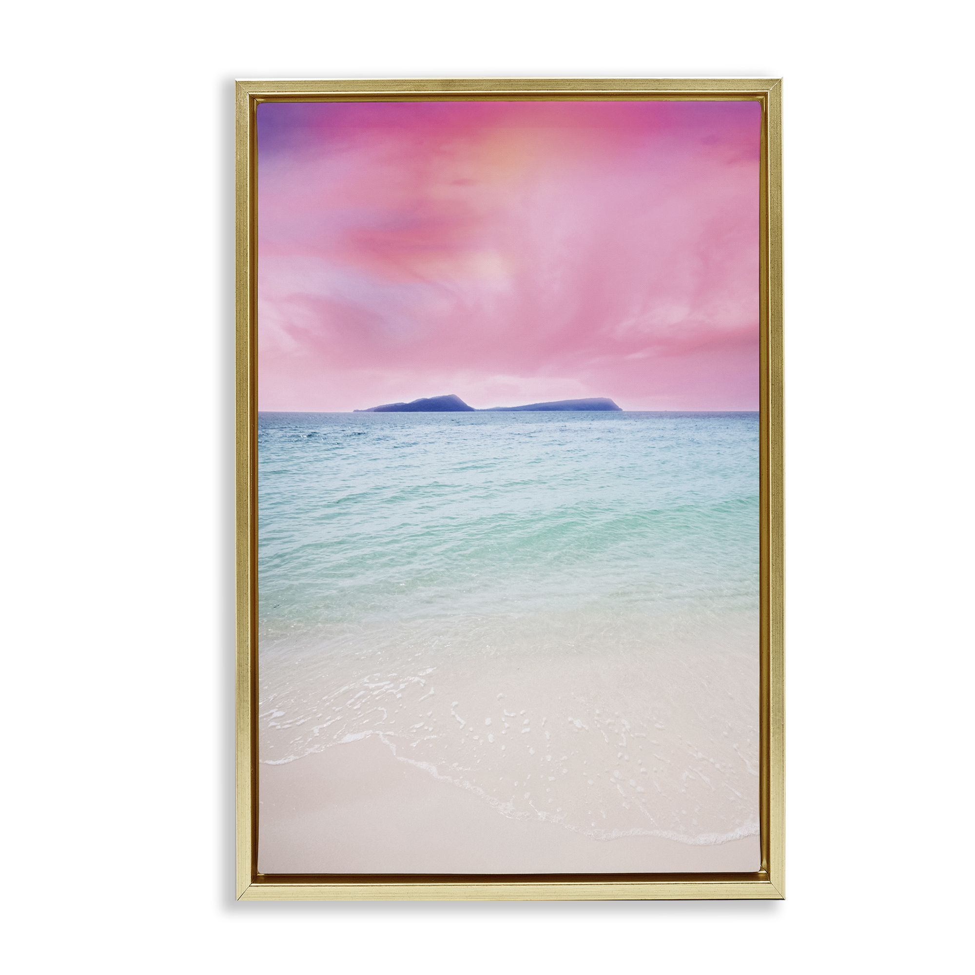 Stupell Industries Pink Sky Shoreline Landscape & Nature Photography Gold Floater Framed Canvas Art Print Wall Art, 21 x 31