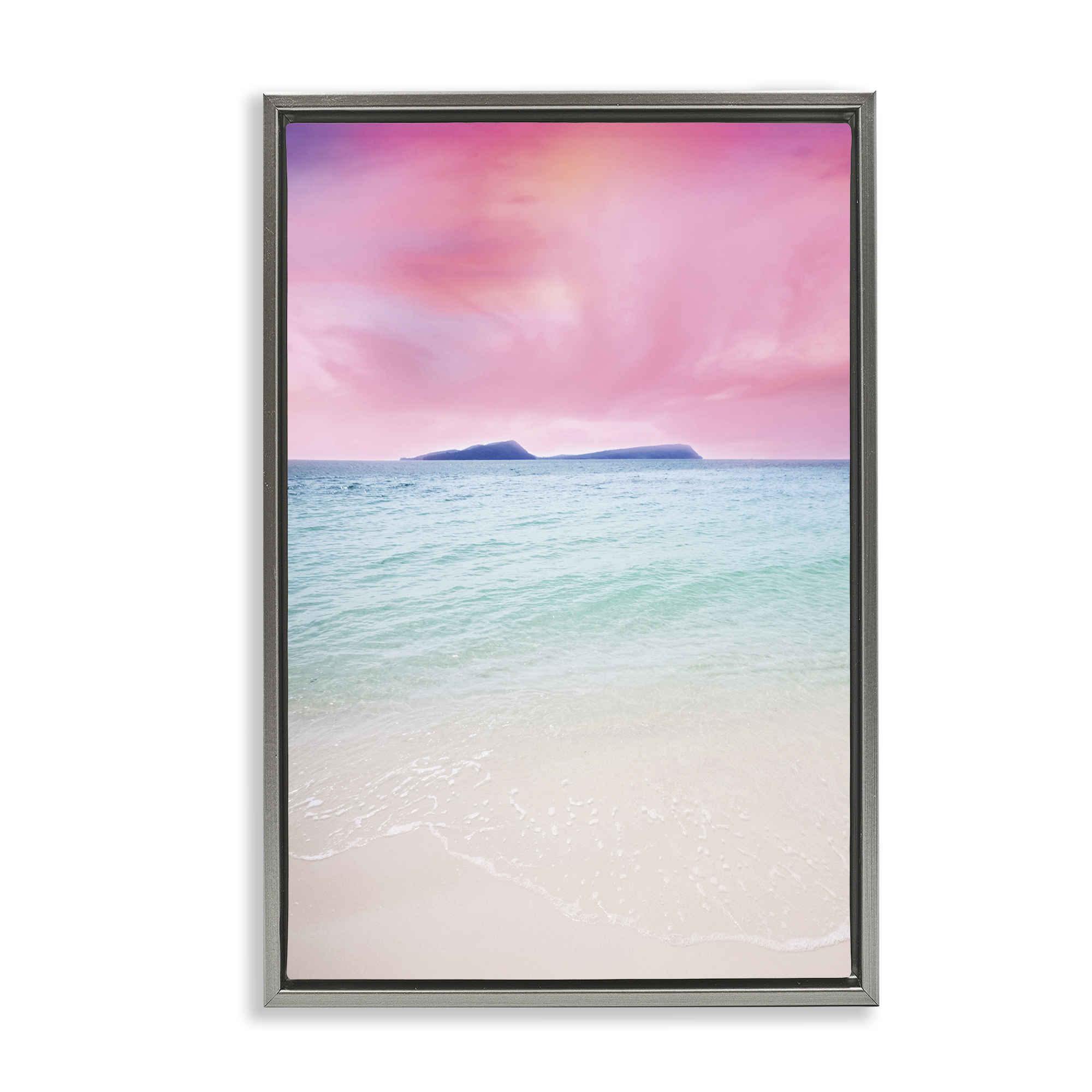 Stupell Industries Pink Sky Shoreline Landscape & Nature Photography Gray Floater Framed Canvas Art Print Wall Art, 21 x 31