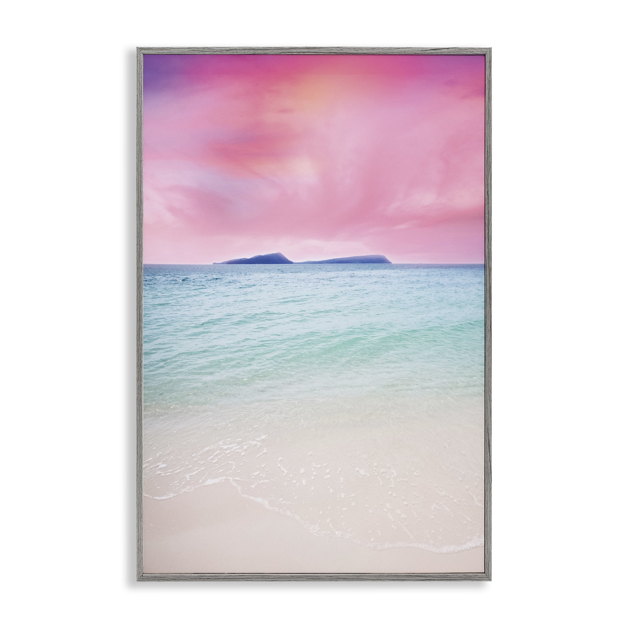 Stupell Industries Pink Sky Shoreline Landscape & Nature Photography Gray Framed Art Print Wall Art, 12 x 18