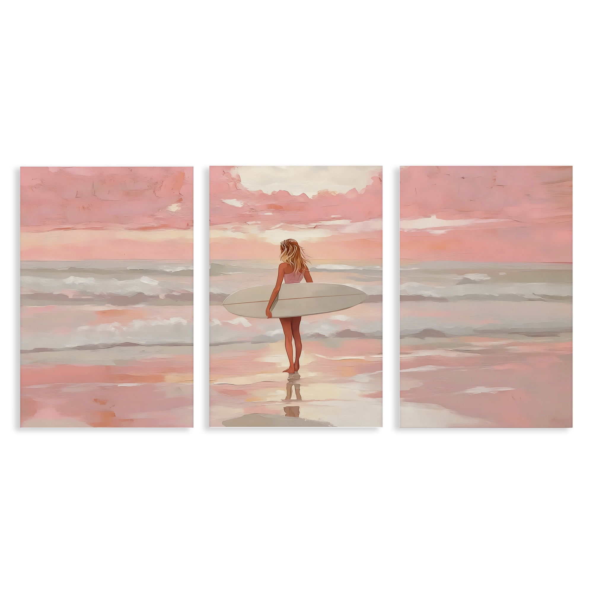 Stupell Industries Pink Sky Surfer Sunrise 3 Piece Canvas Wall Art Set, design by LSR Design Studio