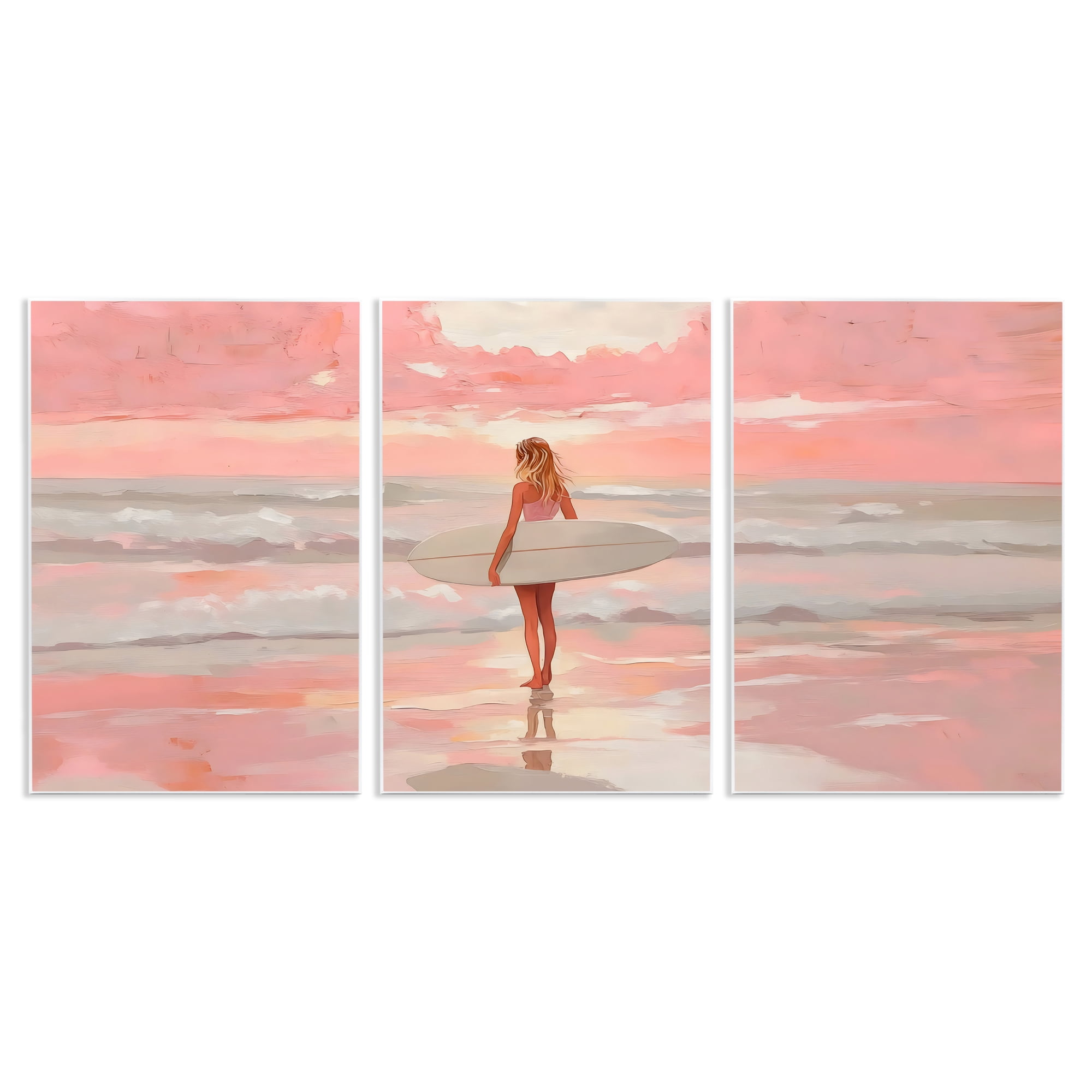 Stupell Industries Pink Sky Surfer Sunrise 3 Piece Wall Plaque Art Set, design by LSR Design Studio