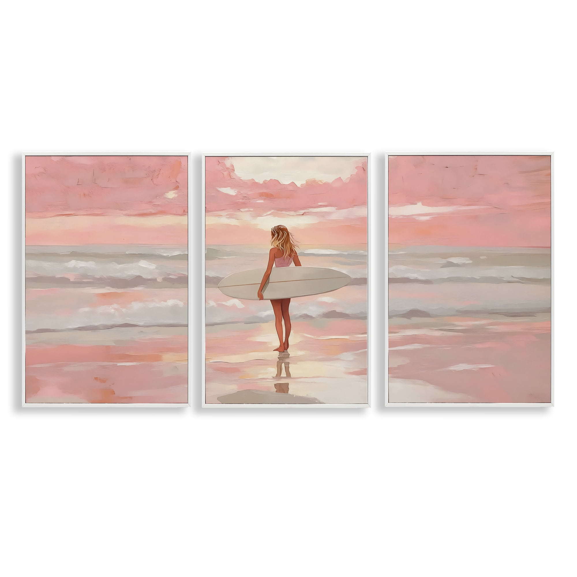Stupell Industries Pink Sky Surfer Sunrise 3 Piece White Framed Giclee Art Set, design by LSR Design Studio