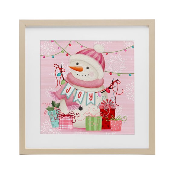 Stupell Industries Pink Snowman Joy Birch Framed Print Under Glass design by Nicole Tamarin, 16 x 16