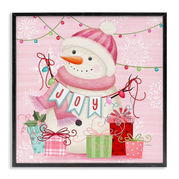 Stupell Industries Pink Snowman Joy Black Framed Giclee Art design by Nicole Tamarin, 17 x 17
